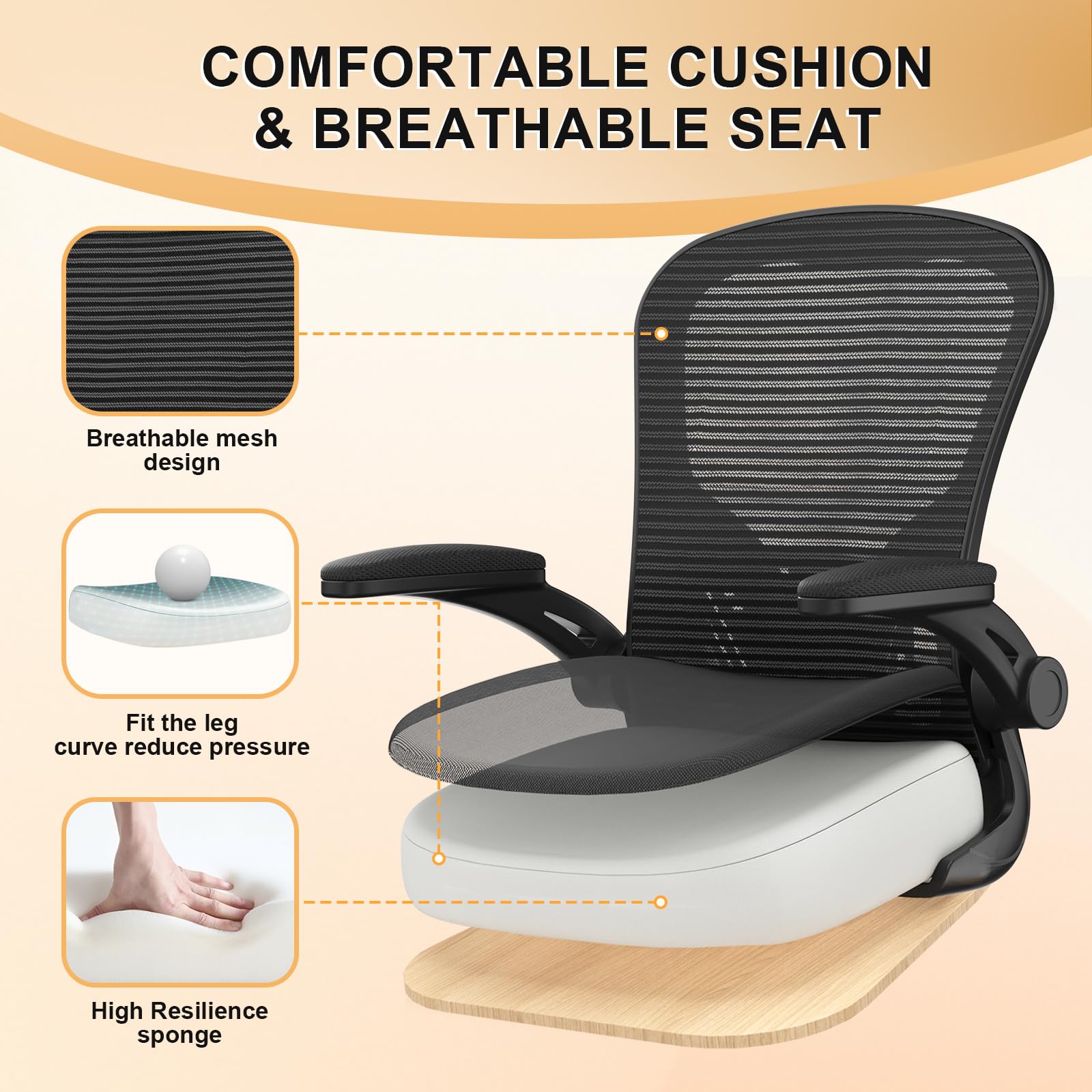Office Chair, Ergonomic Desk Chairs 330LBS Capacity High Back Mesh Computer Chair with Flip-up Armrests, Comfy Work Chair with Adjustable Lumbar Support, Rolling Chair
