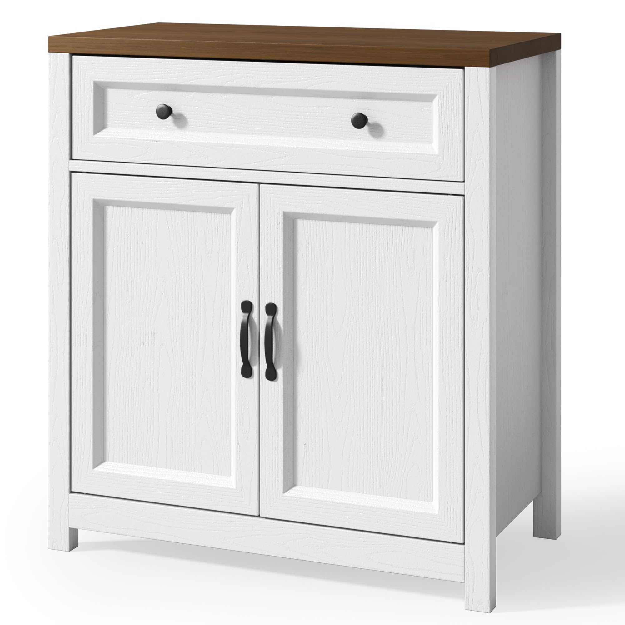Kitchen Storage Cabinet with Adjustable Shelf, Farmhouse Coffee Bar Sideboard Buffet with Large Drawer, Barn Door, 30"W x 15.6"D x 33.3"H