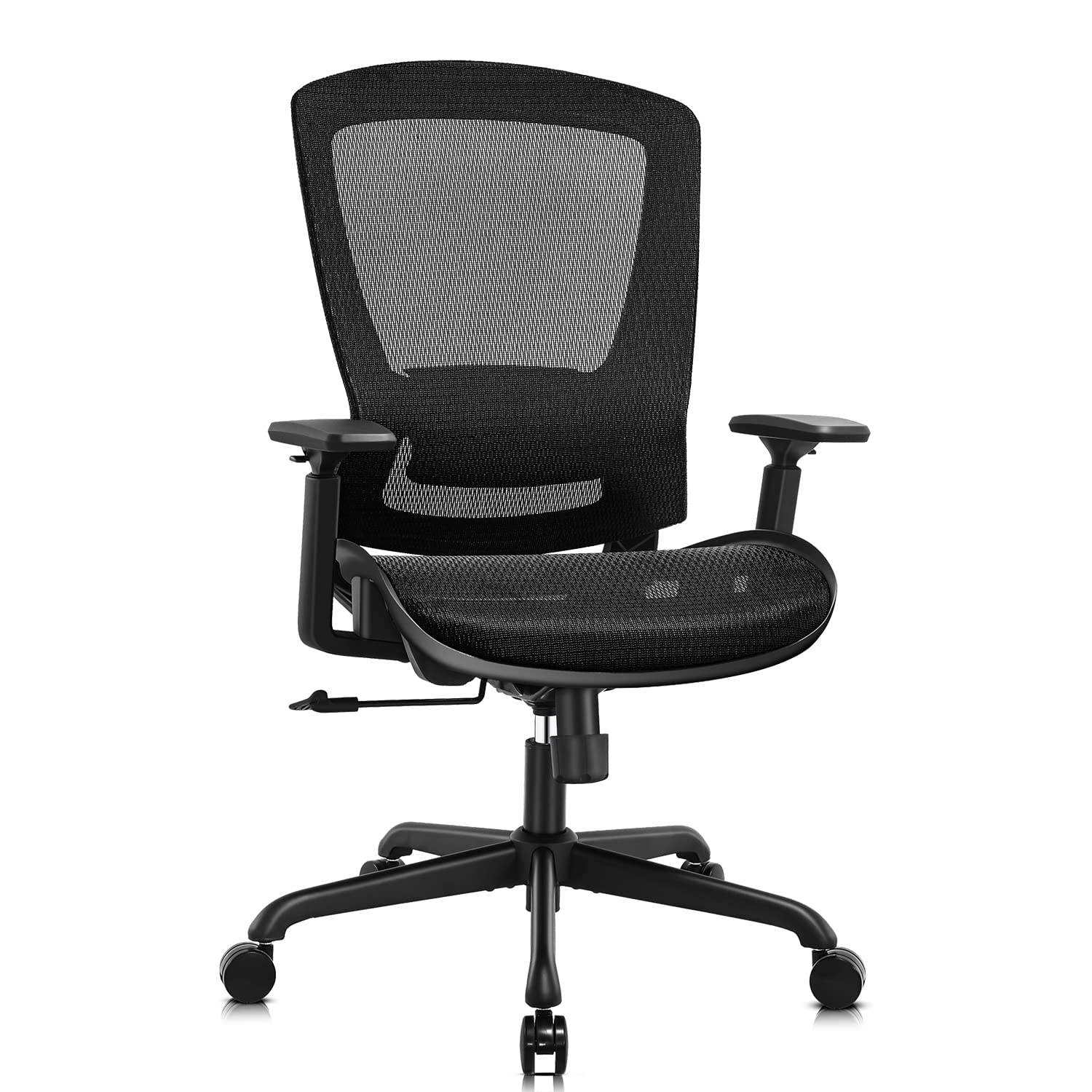 Mesh Office Chair, Ergonomic Computer Desk Chair with Adjustable Lumbar & Armrests, Tilt Function, Wide Seat, Swivel Task Chair, Black