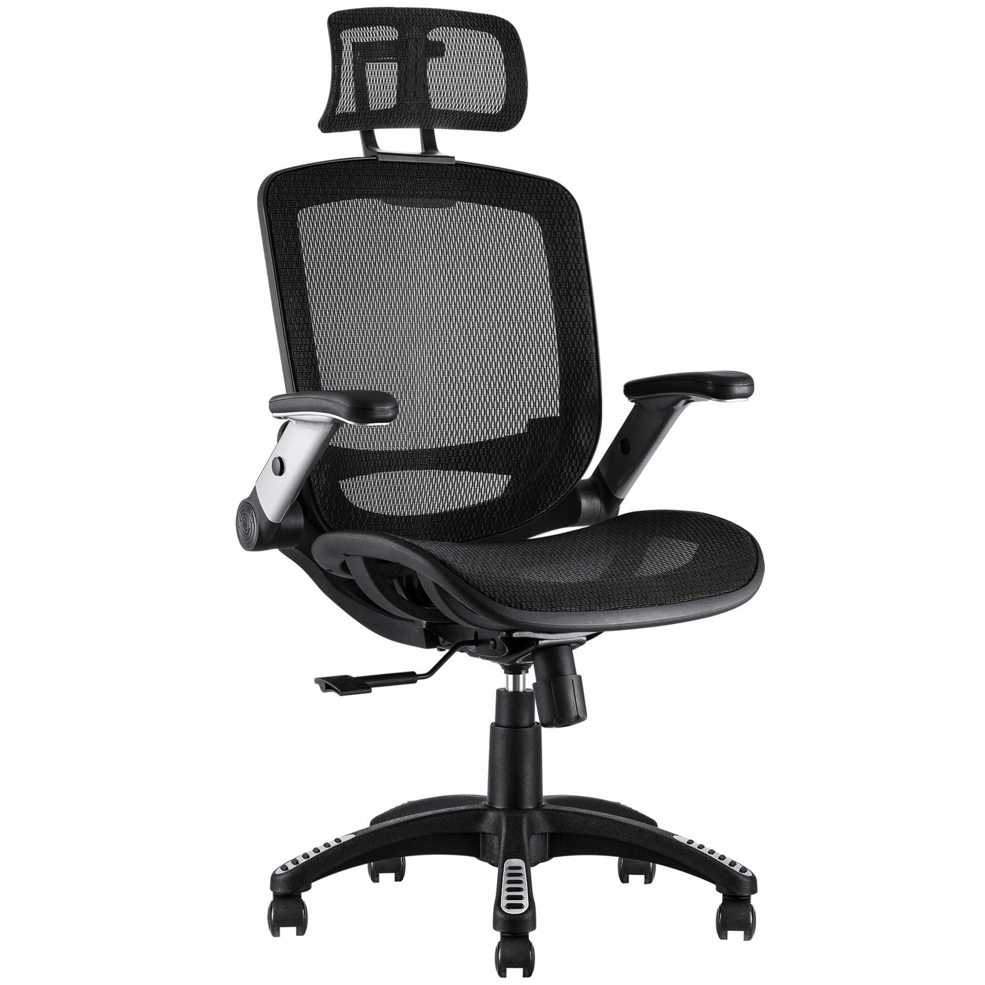 Ergonomic Office Chair, High Back Desk Chair with Headrest, Flip-Up Arms, Tilt Lock, Wide Cushion, Big & Tall Mesh Task Chair, Black