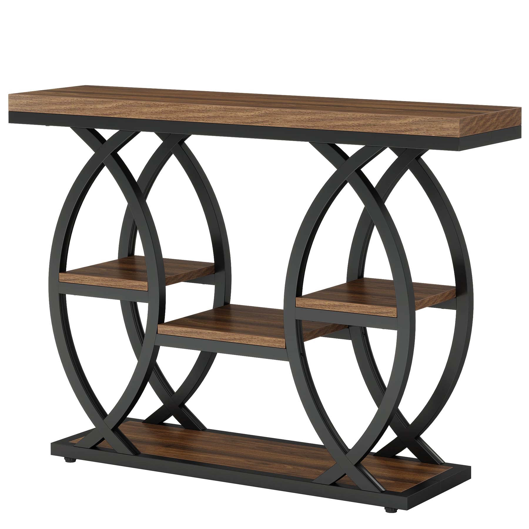 39.4" Industrial Console Table, 4-Tier Entryway Sofa Table with Storage Shelves, Narrow Wood Accent Table for Small Spaces, Rustic Brown