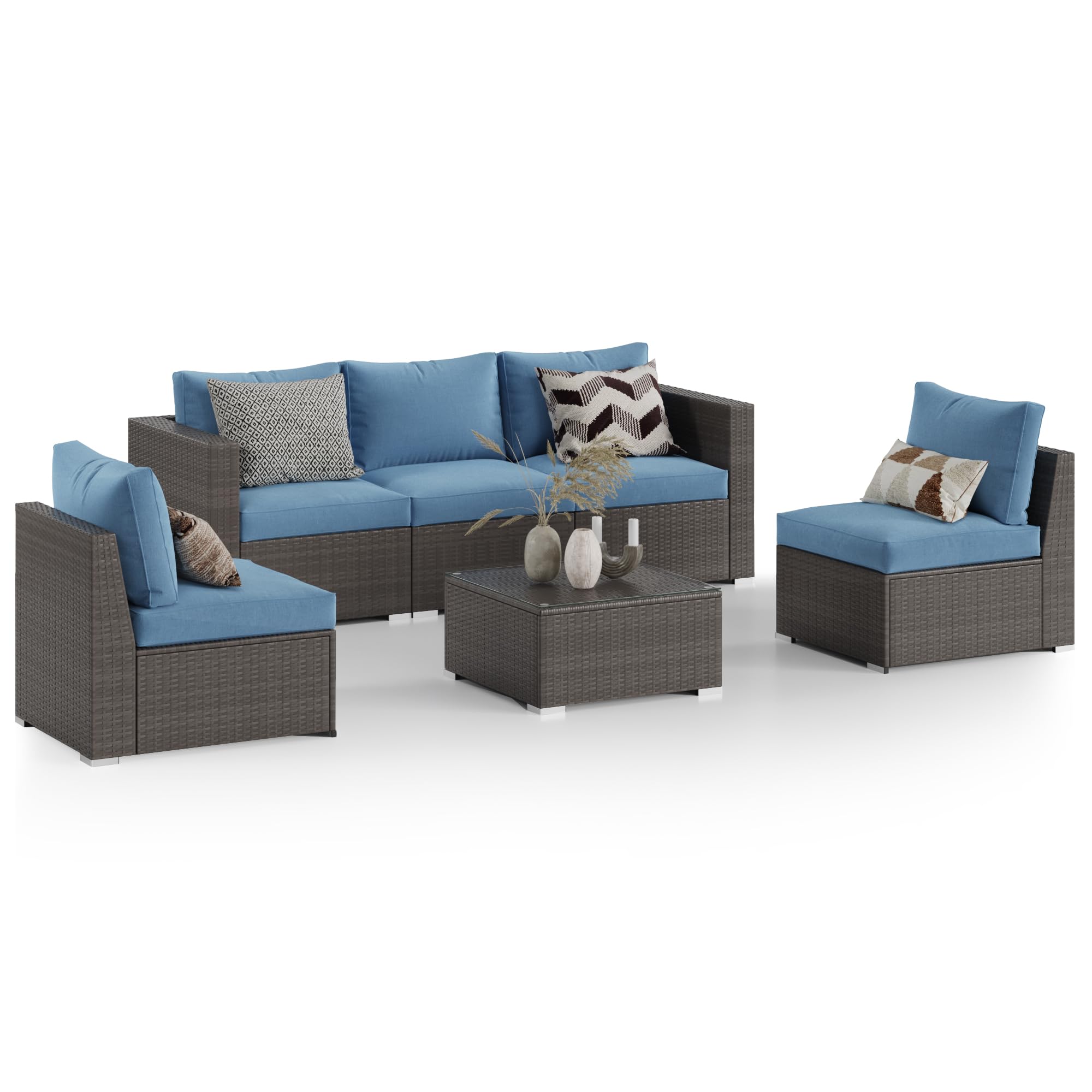 2 Piece Patio Furniture Set of 2 Seats,Outdoor Wicker Patio Loveseat Sofa with Cushion, Outdoor Sectional Corner Sofa for Garden Backyard, Blue