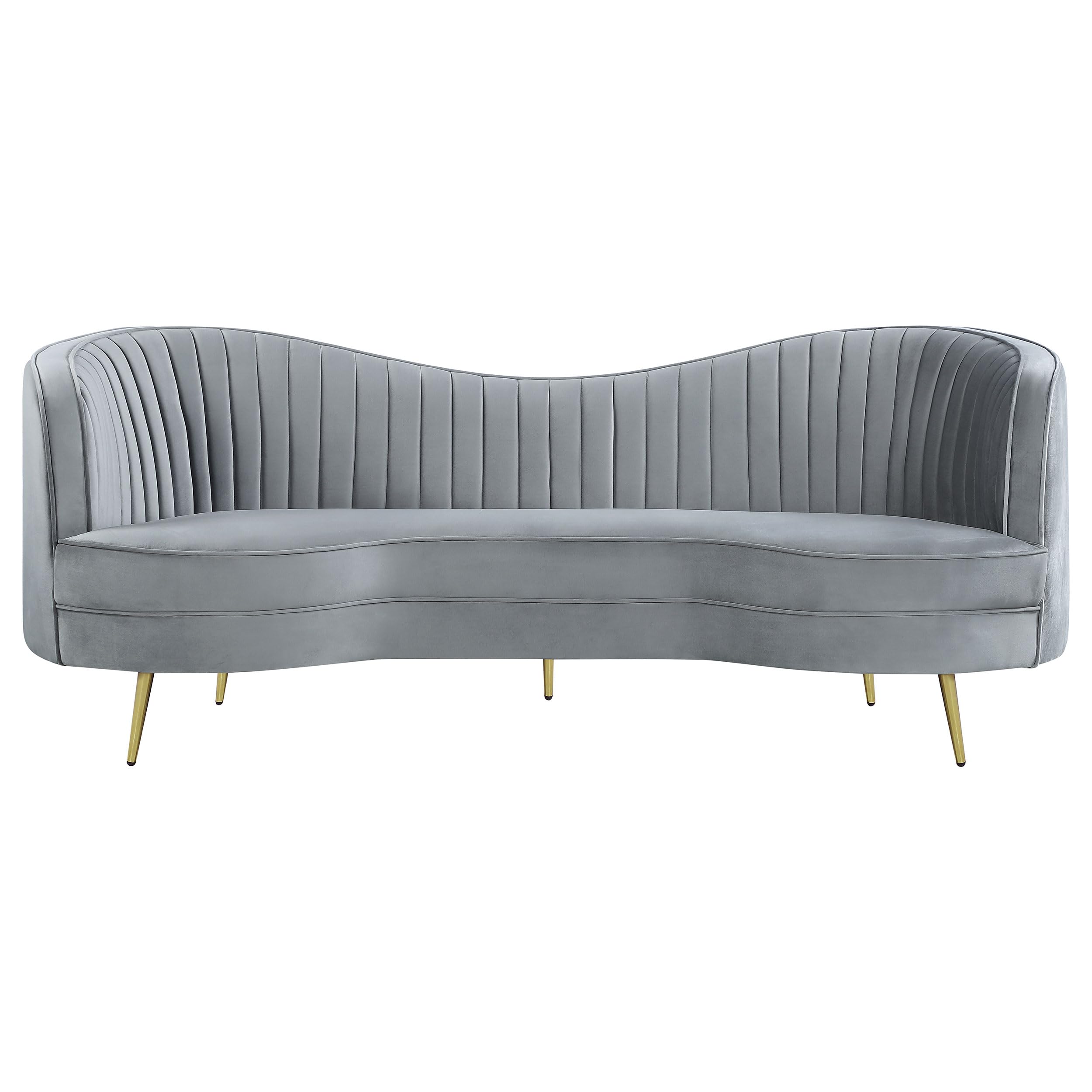 Sophia Loveseat 506865, Upholstered Velvet Channel Tufted Sofa with Inverted Camel Back & Gold Legs, Wood Frame, for Living Room, Gray