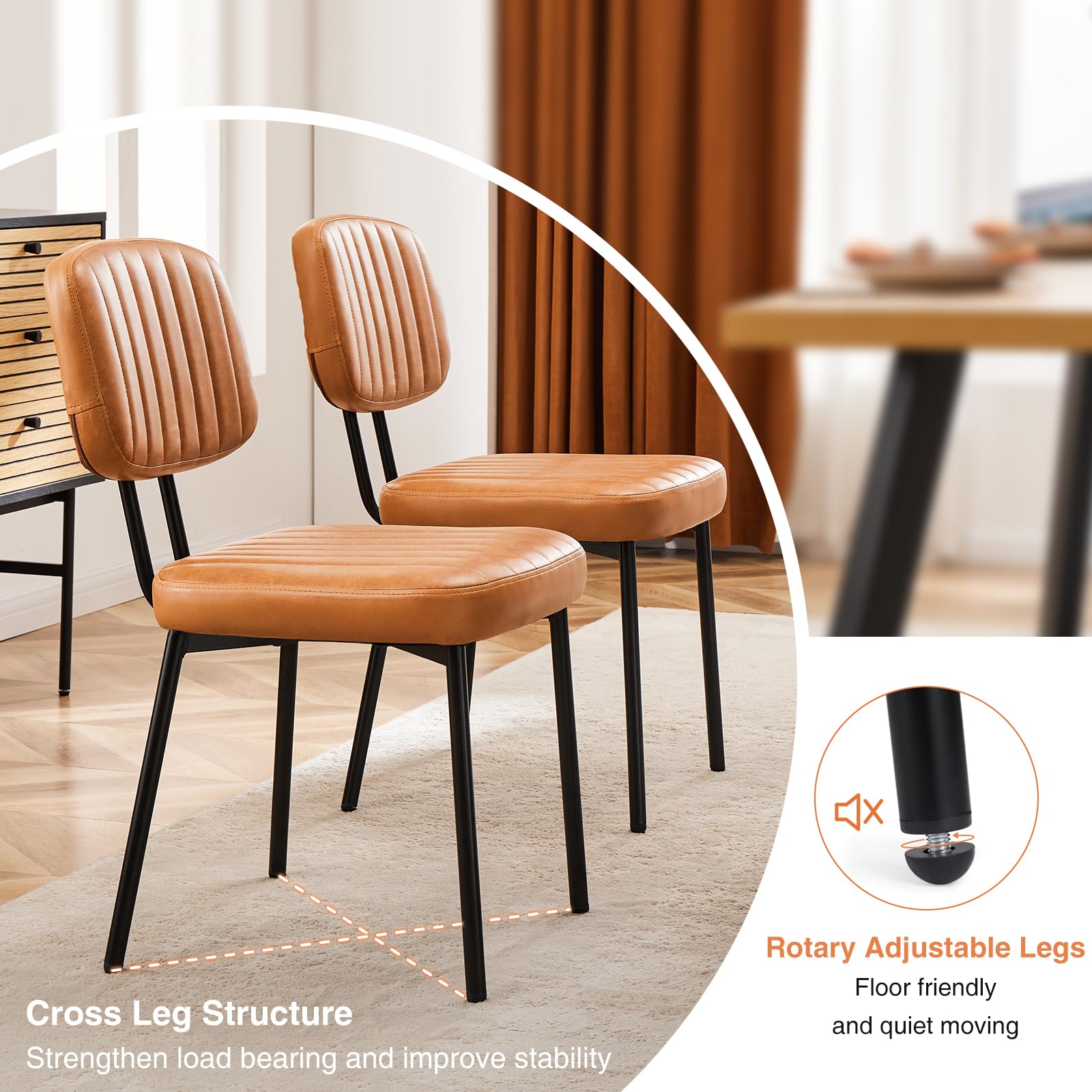 Dining Chairs Set of 4, Upholstered Mid Century Modern Kitchen Dining Room Accent Chairs with Faux Leather Cushion Seat & Metal Legs