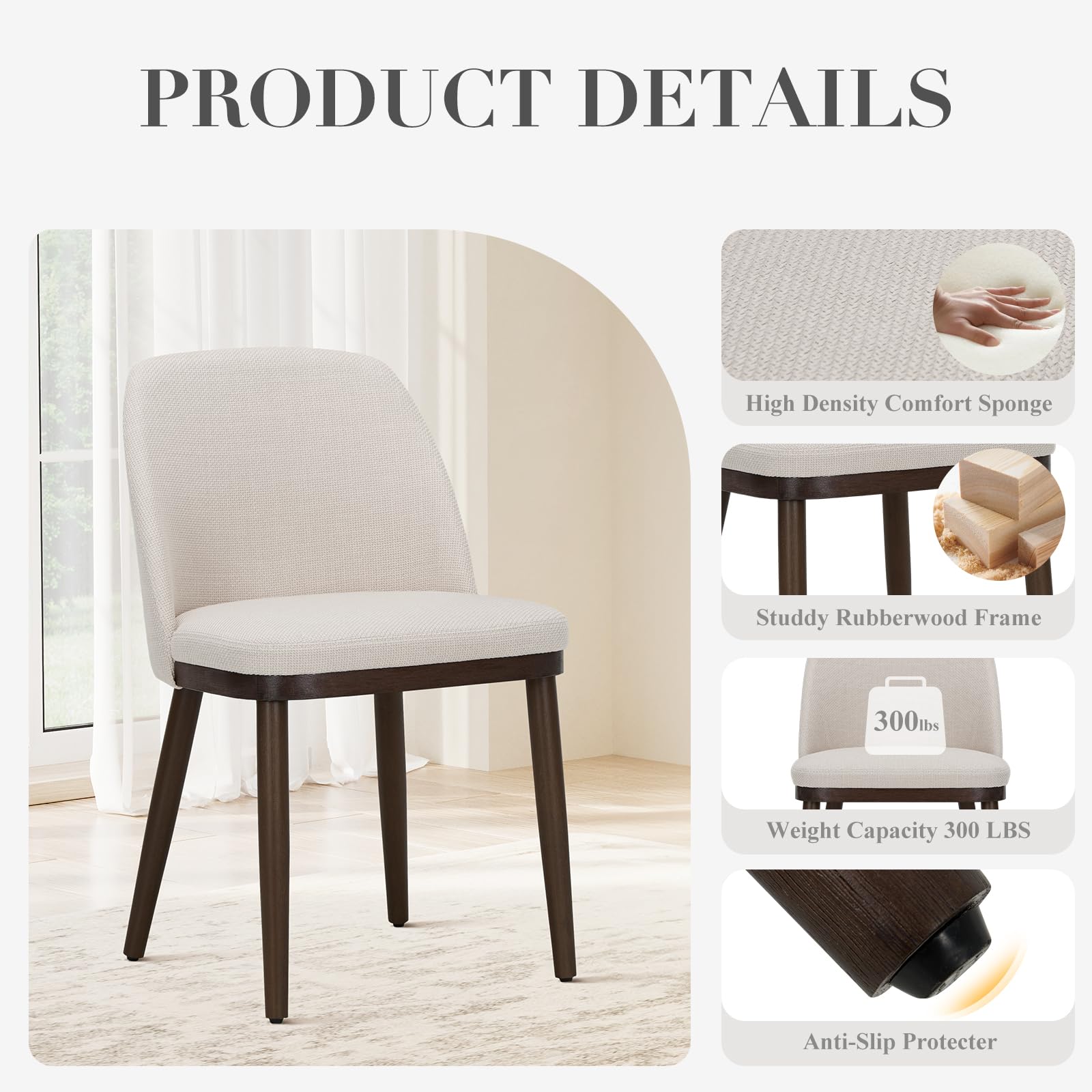 Dining Chairs Set of 4, Modern Kitchen Chairs with Back, Fabric Side Dining Room Chairs with Wood Legs for Kitchen Dining Room Restaurant