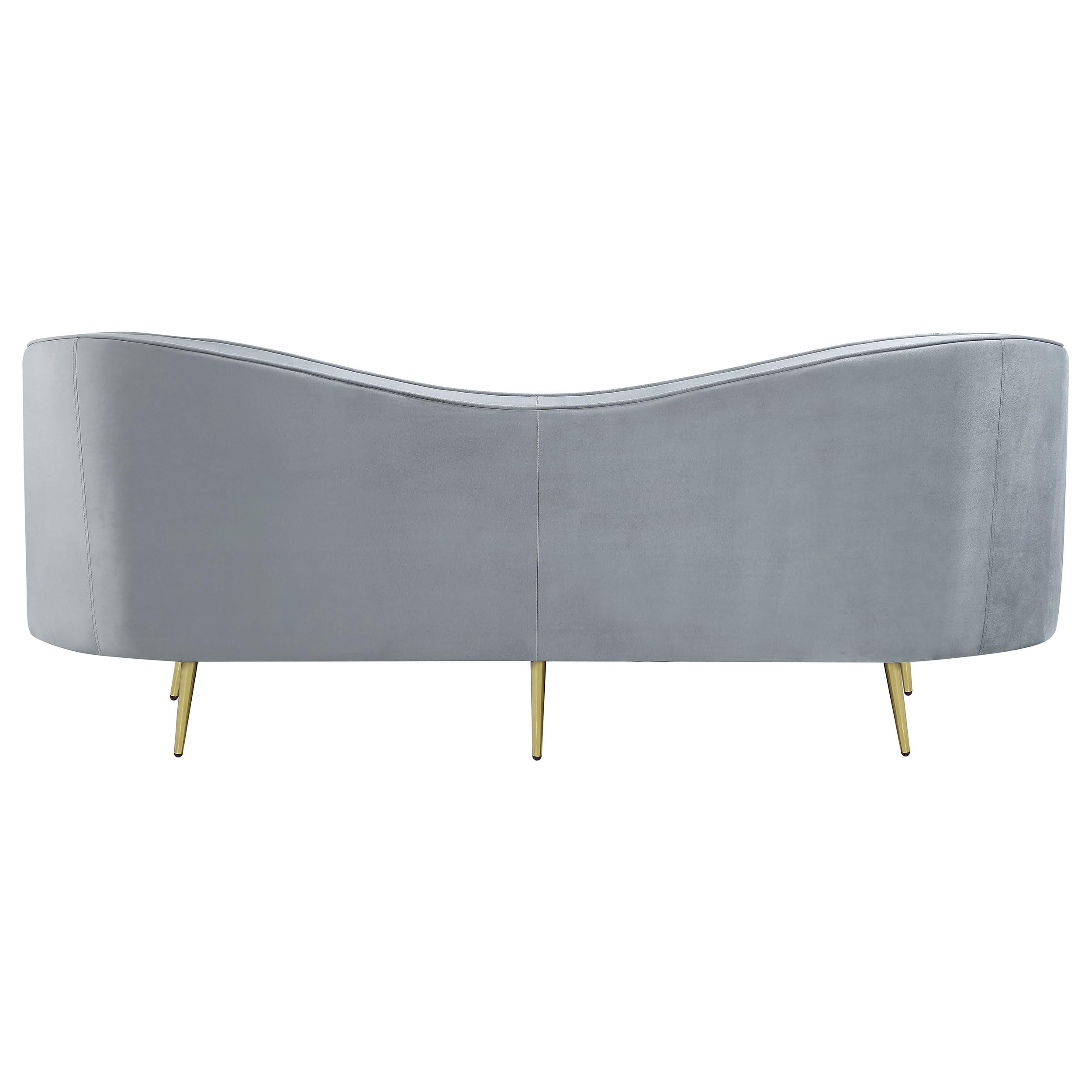Sophia Loveseat 506865, Upholstered Velvet Channel Tufted Sofa with Inverted Camel Back & Gold Legs, Wood Frame, for Living Room, Gray
