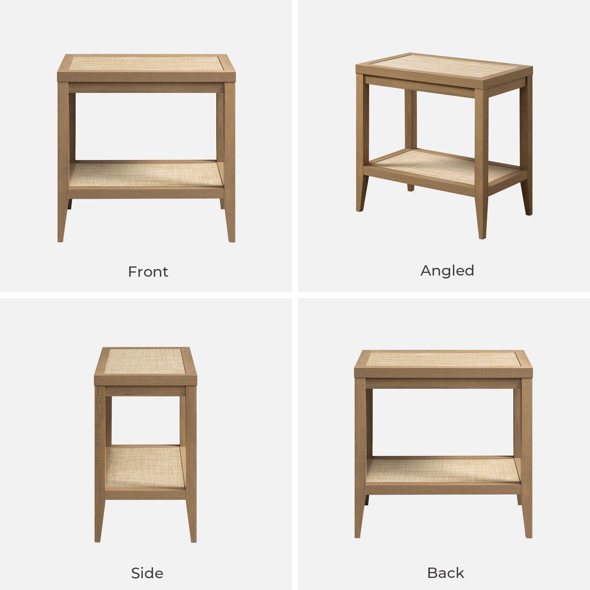 Rattan Nightstands Set of 2 Bedside Table - Boho Narrow End Table Living Room Set of 2 Side Table with Rattan Storage Shelves for Small Space