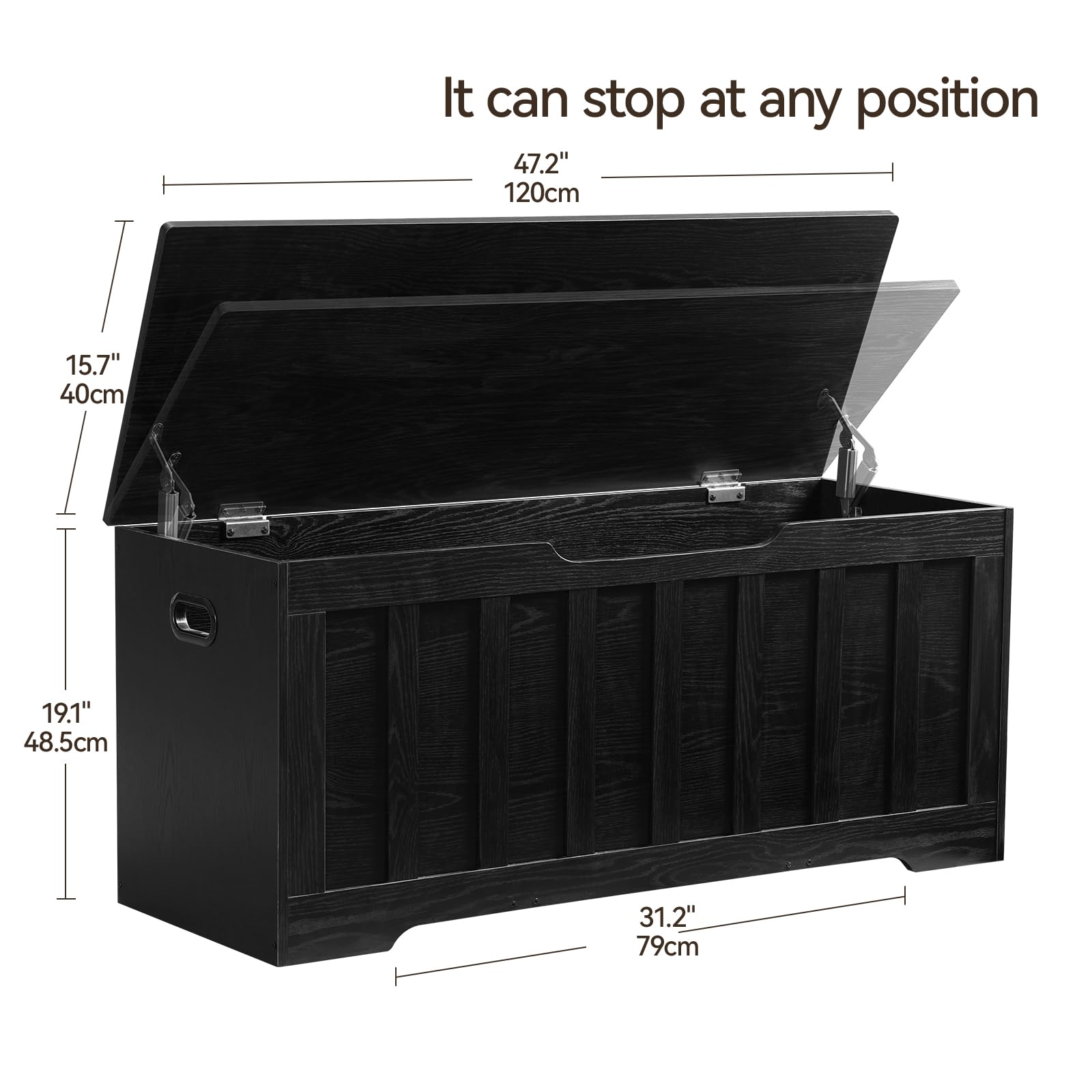 43.3" Extra Large Storage Chest Bench, Wooden Trunk with 2 Safety Hinges, Shoe Bench for Bedroom, Entryway, Living Room, Easy Assembly, Black