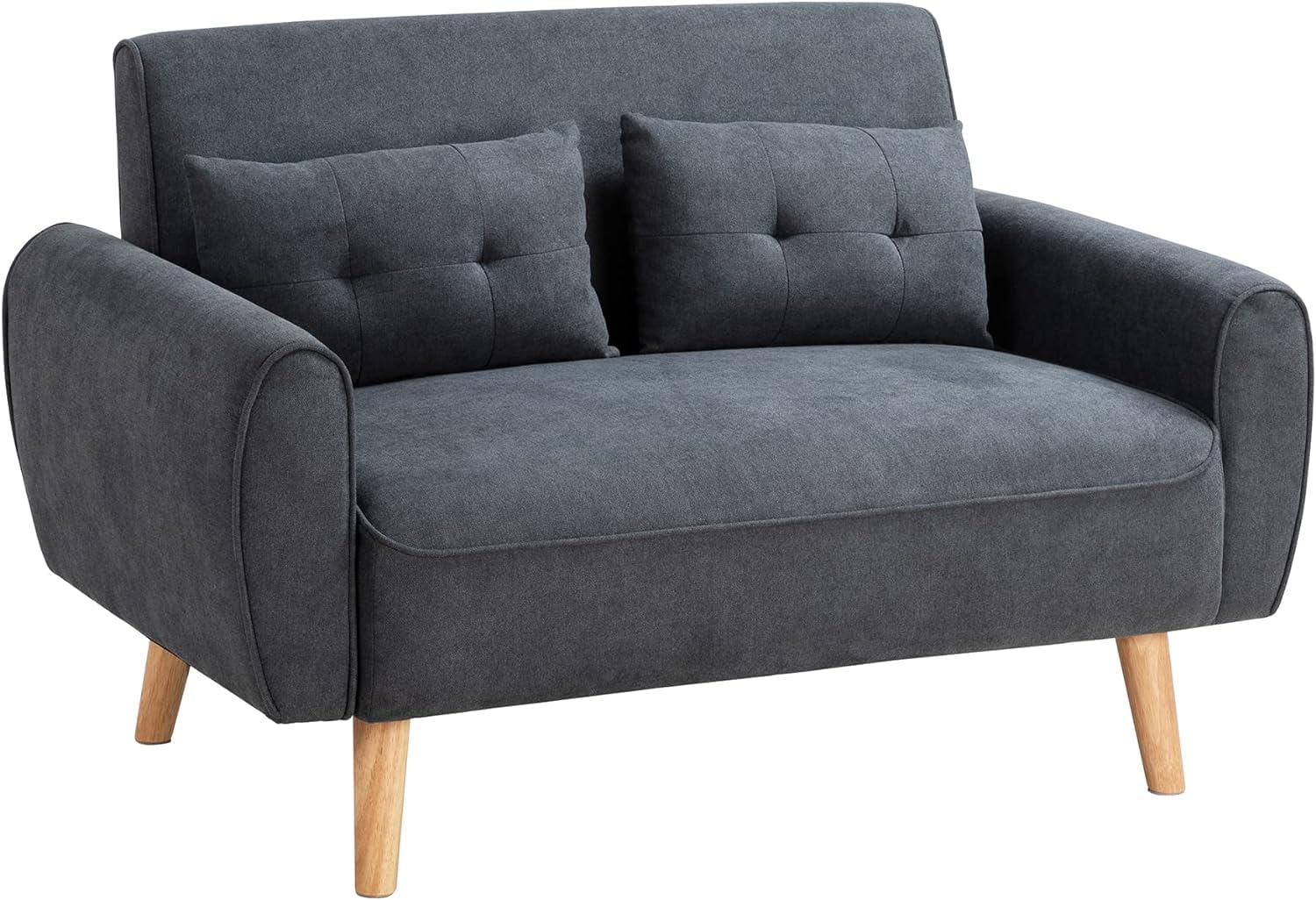 47" Modern Linen Loveseat Sofa with 2 Pillows, Dark Grey, Compact & Comfortable for Apartments, Studios & Small Spaces