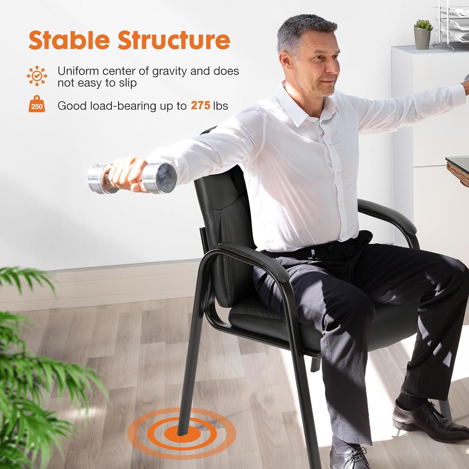 Waiting Room Office Guest Chairs Set of 2, PU Leather Big and Tall No Wheels Executive Office Chair with Padded Arms for Reception Conference Room Lobby
