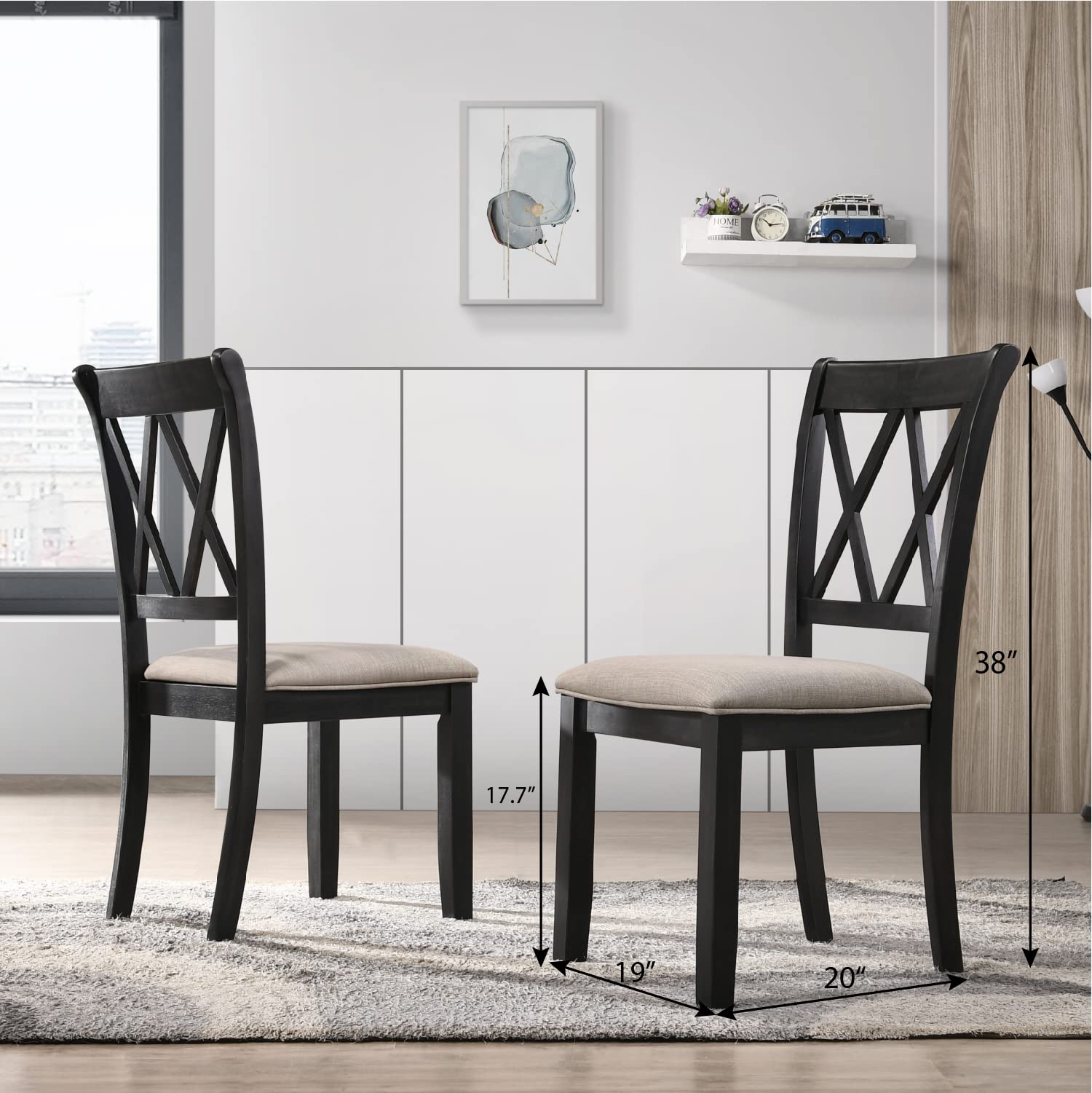 Furniture Windvale Fabric Upholstered Dining Chair in Black, Set of 2