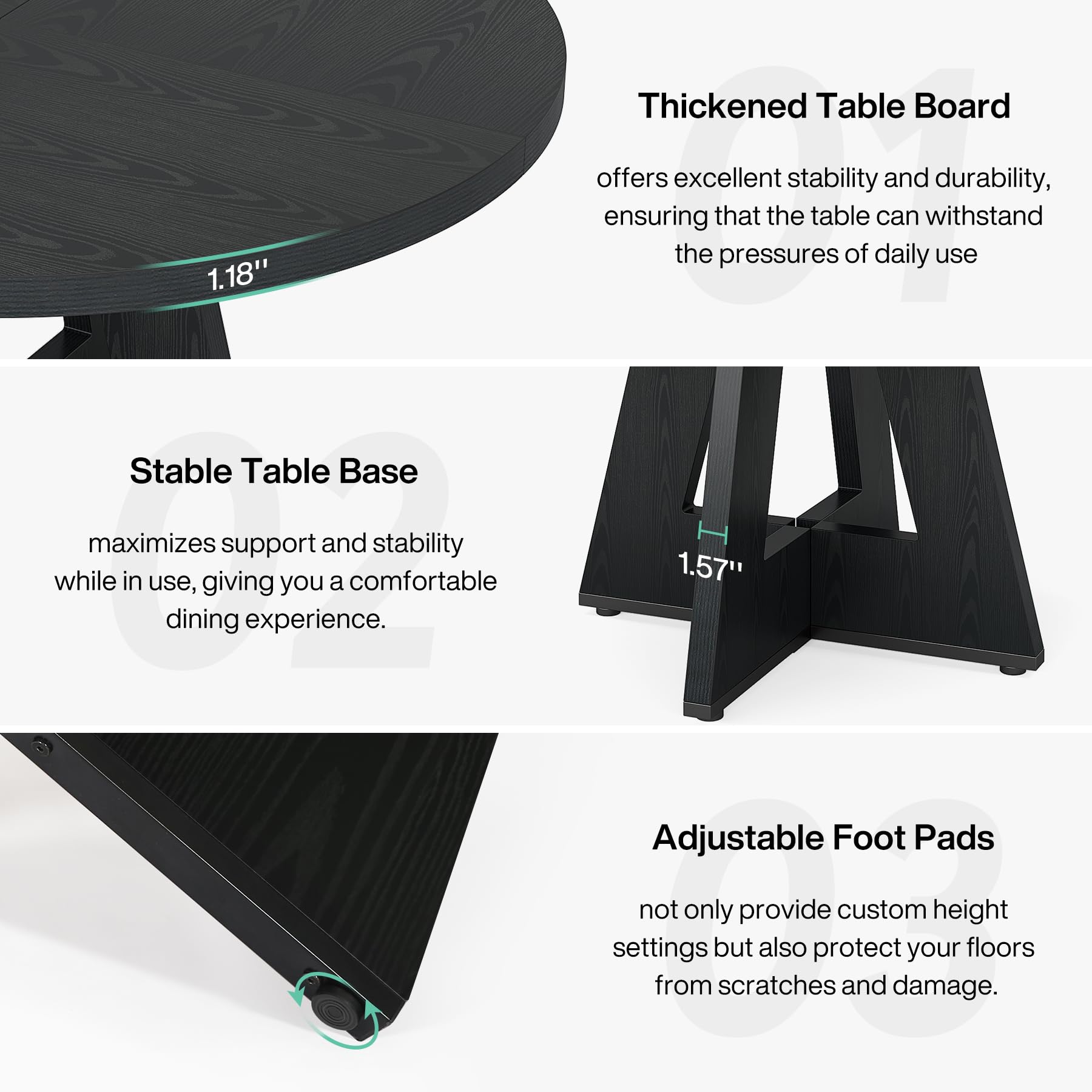 Round Dining Table Wood Kitchen Table for Dining Room, 47 in Dinning Room Tables for 4 Man, Farmhouse Dinner Table with Wooden Tabletop