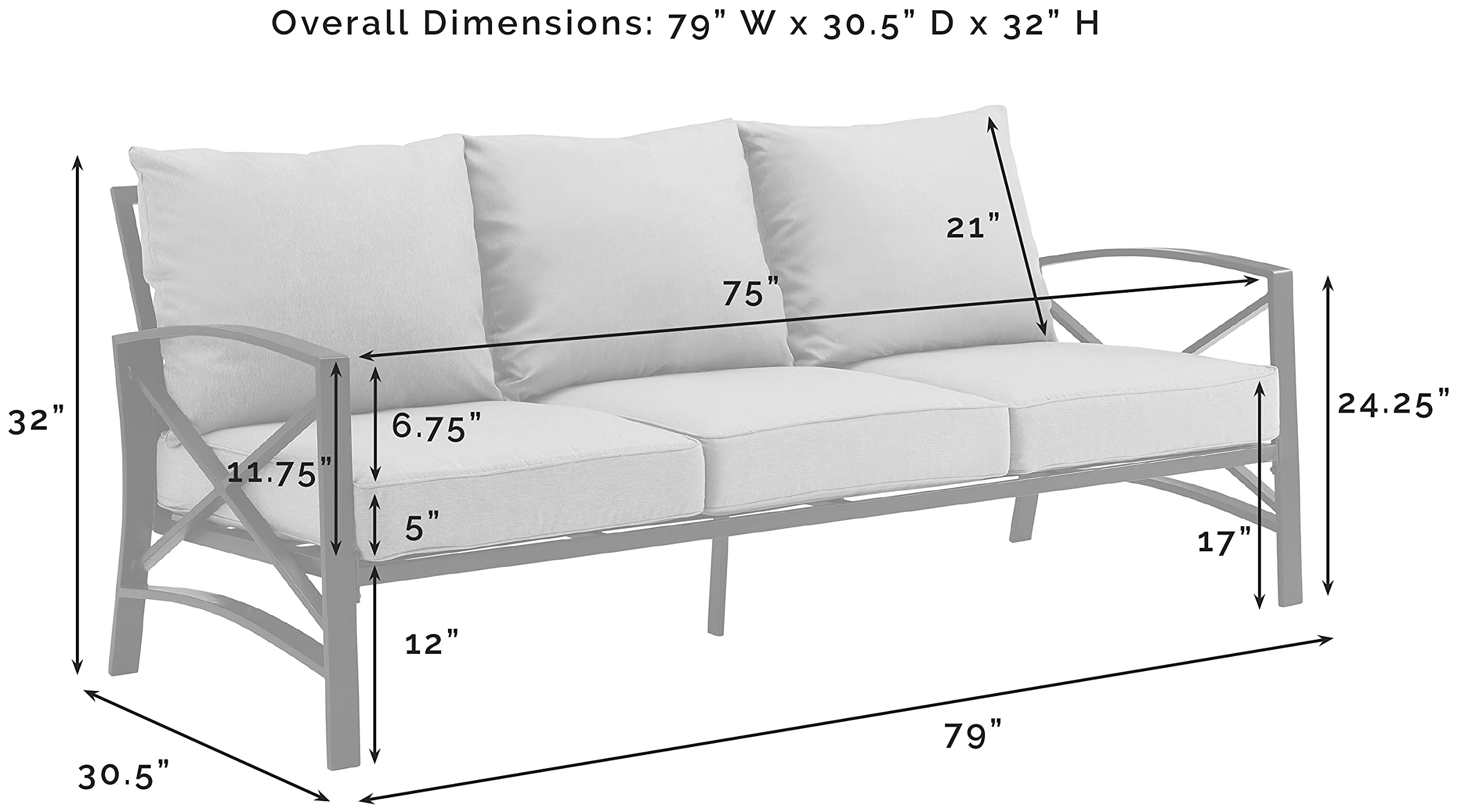 Kaplan Outdoor Sofa with Steel Frame, 3-Person Patio Couch for Porch, Deck, Backyard, Oiled Bronze with Mist Cushions