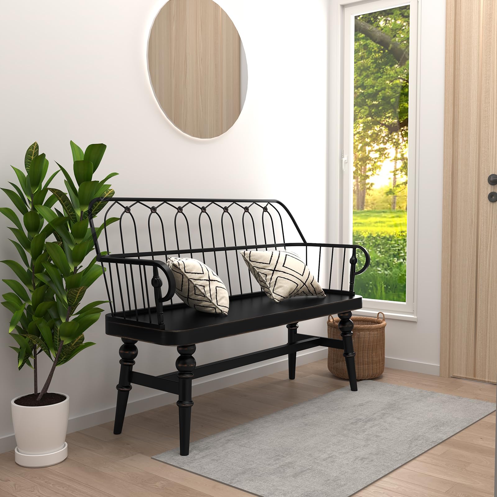 Entryway Bench,Spindle Back Wooden Dinning Bench, Farmhouse Foyer Bench for Entryway, Living Room, Dinning Room, Mudroom
