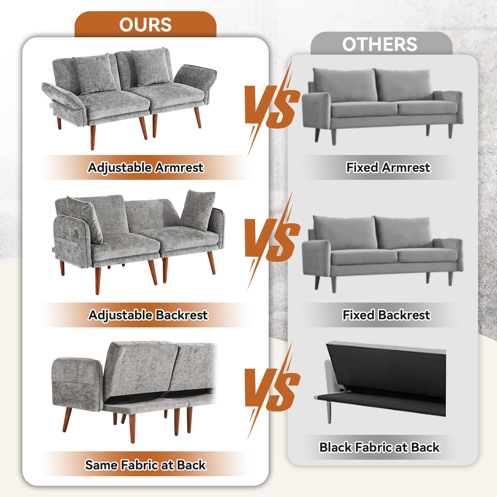 60.2in Loveseat Modern Sofa with Chenille Fabric for Living Room Bedroom Office 20in Deapth(Grey, 2 Seat)