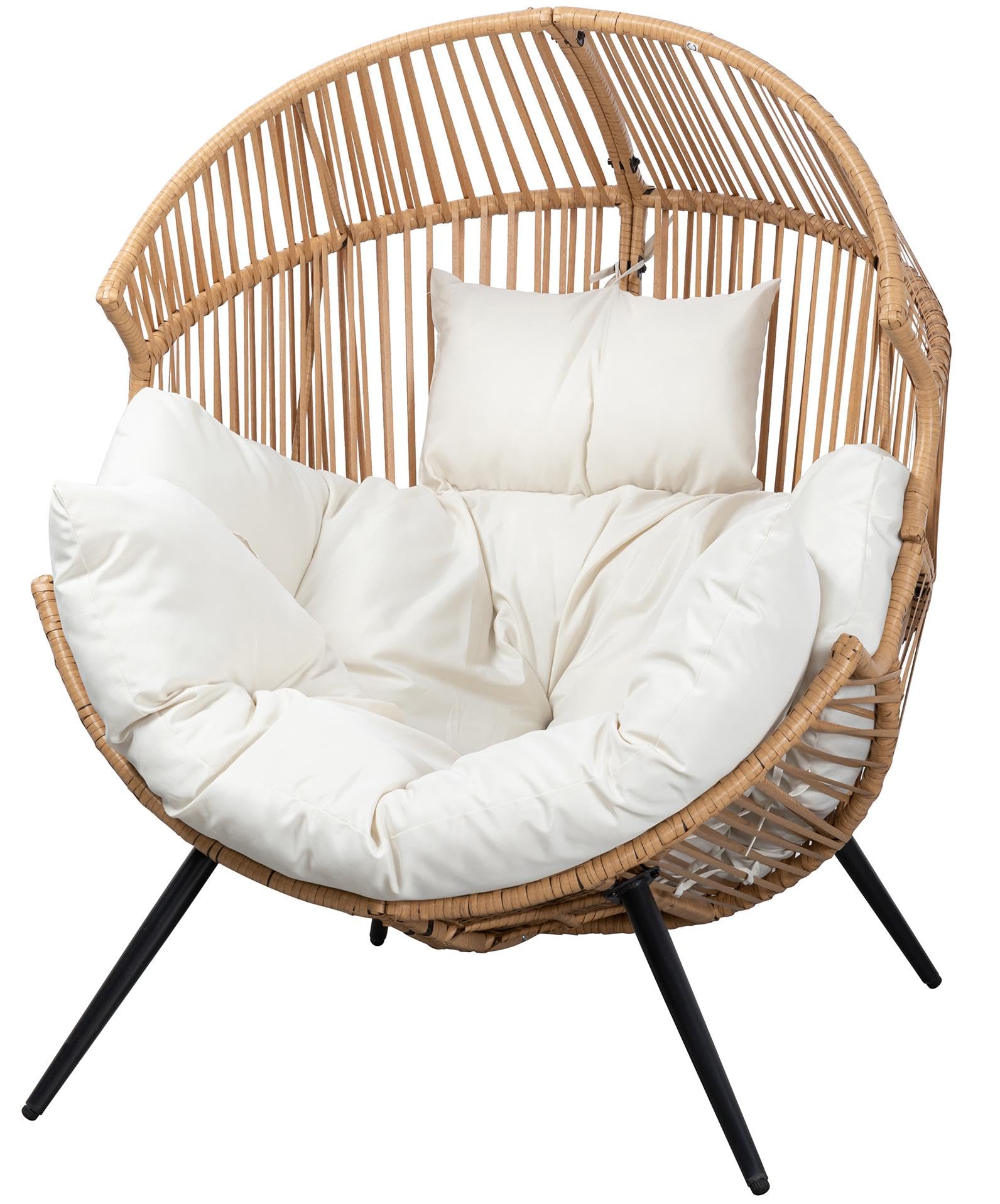 Egg Chair Wicker Outdoor Chairs, Oversized Patio Lounger with Cushion for Indoor Living Room, Bedroom, Backyard, Balcony, Beige