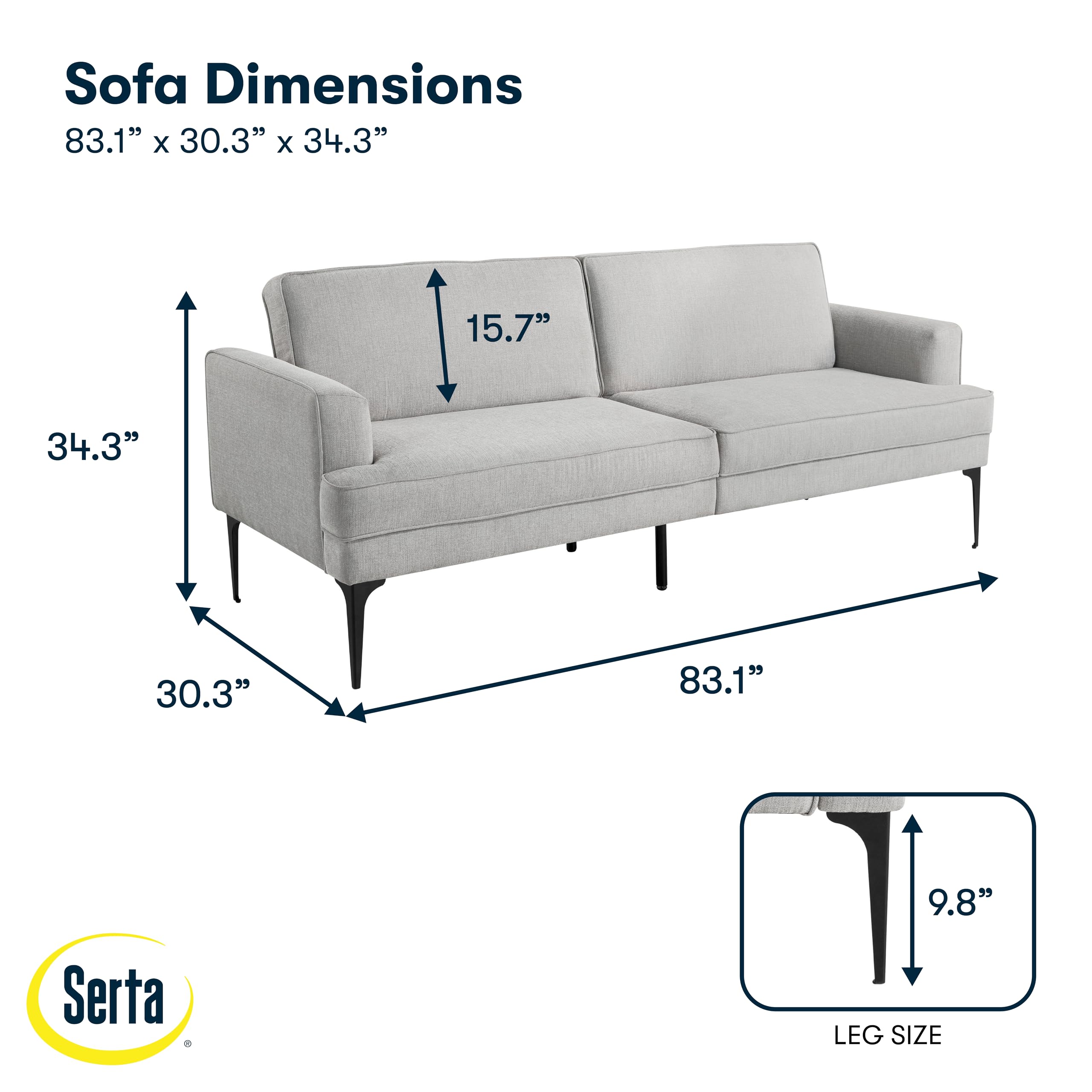 Paulsen 83.1" Split Back Convertible Futon Sofa, Dreamcoil® Comfort, FingerGuard® Pinch Point Protection, Woven Polyester Fabric, Light Gray