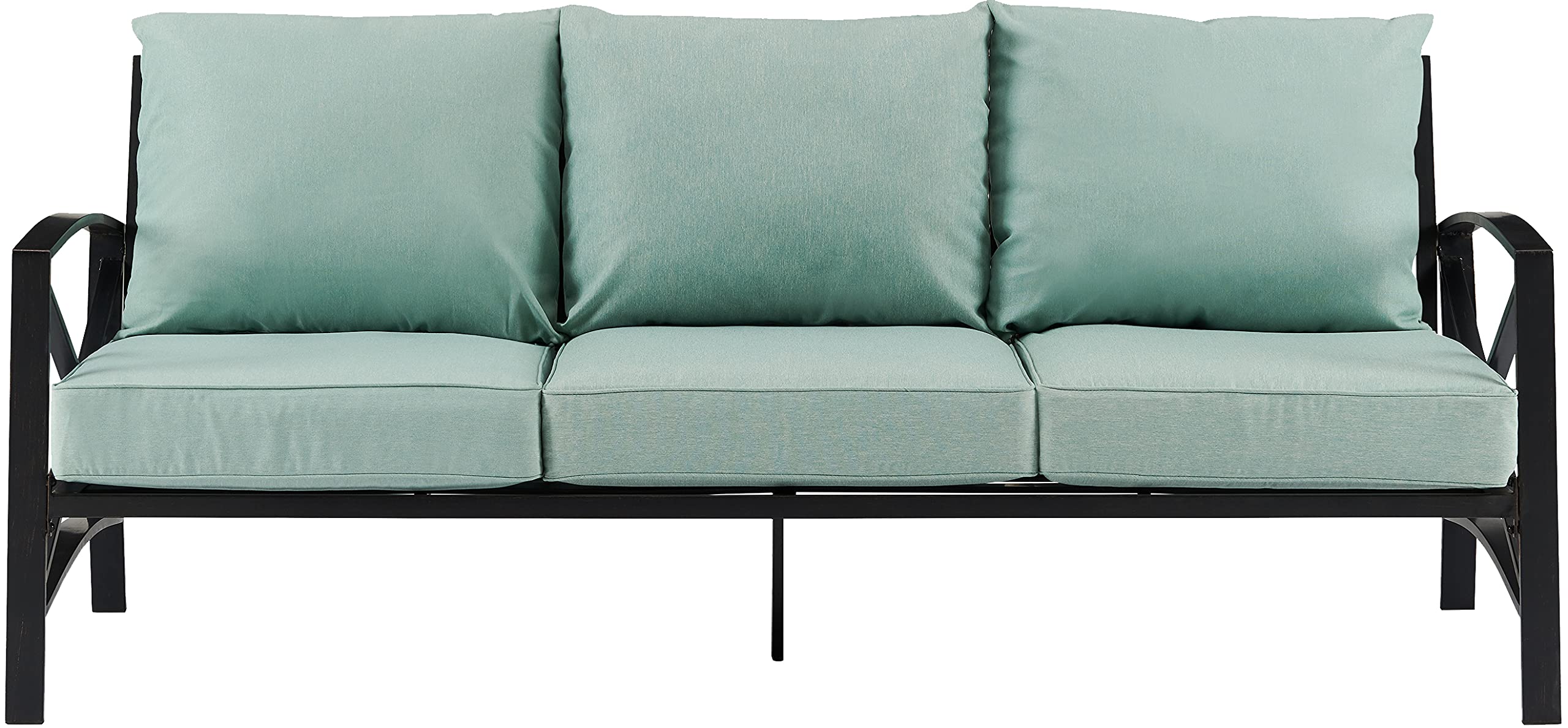 Kaplan Outdoor Sofa with Steel Frame, 3-Person Patio Couch for Porch, Deck, Backyard, Oiled Bronze with Mist Cushions