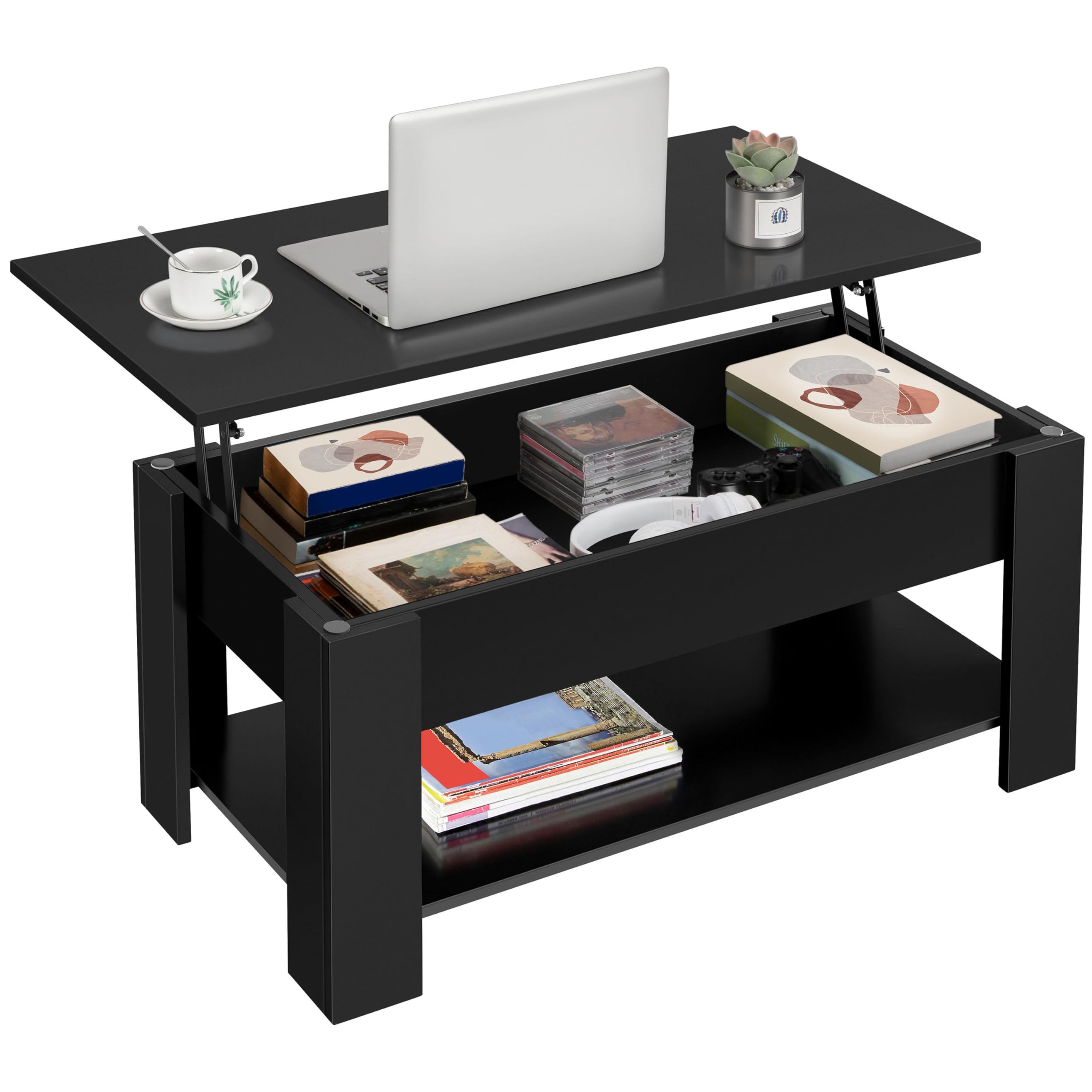 Wooden Coffee Table, Lift Top Coffee Table with Large Hidden Storage Shelf, Lift Tabletop Dining Tables for Living Room, Home Small Space, 3