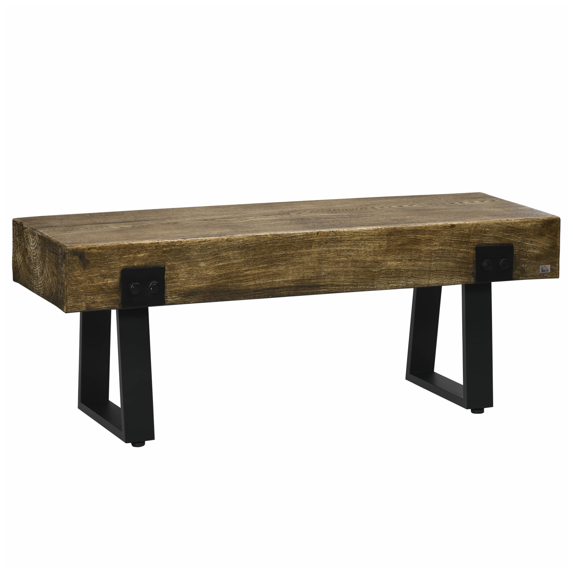 Garden Bench with Metal Legs, Rustic Wood-Effect Concrete Seat, Indoor/Outdoor Entryway Bench for Patio, Porch, Park, Natural & Black