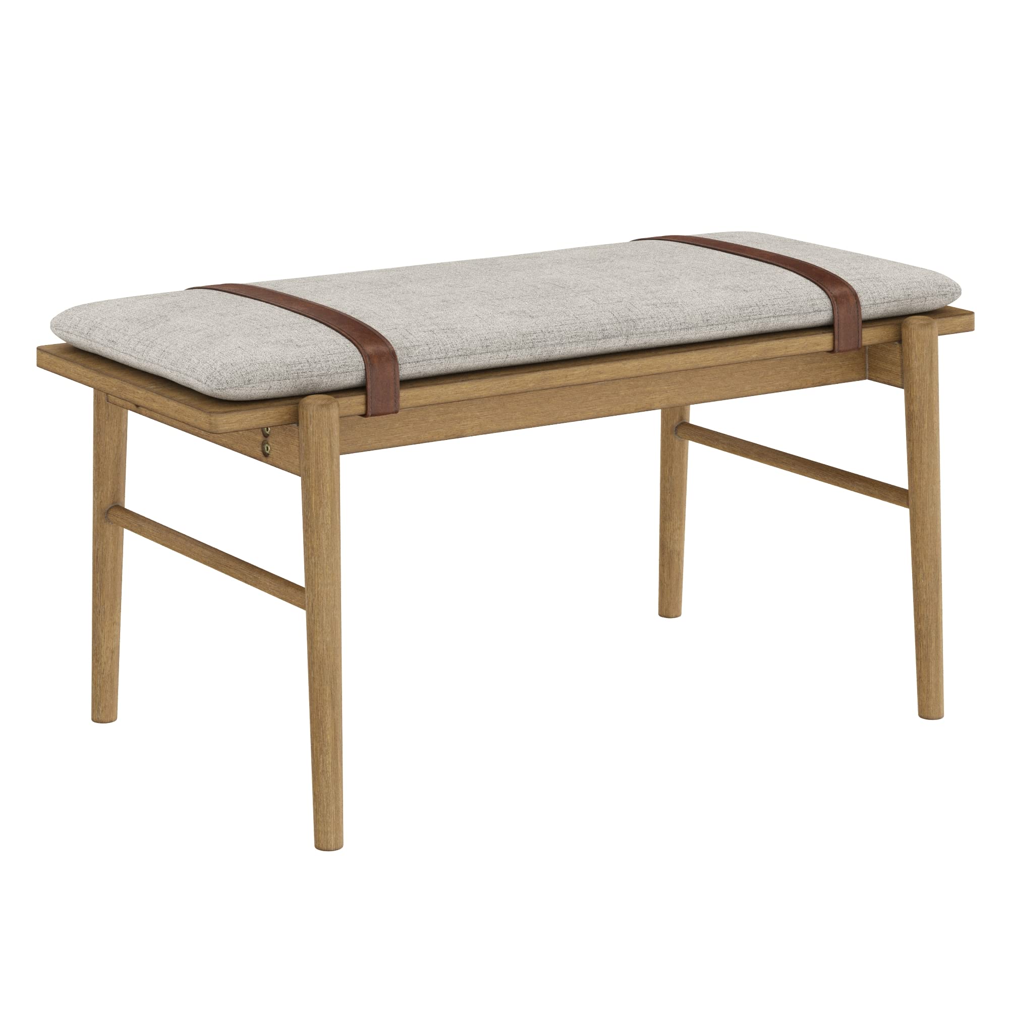 Gugan Mid-Century Wooden Bench Seat, End of Bed Bench with Removable Fabric Cushion for Indoor Dining Room, Bedroom and Entryway, Light Brown/Ivory