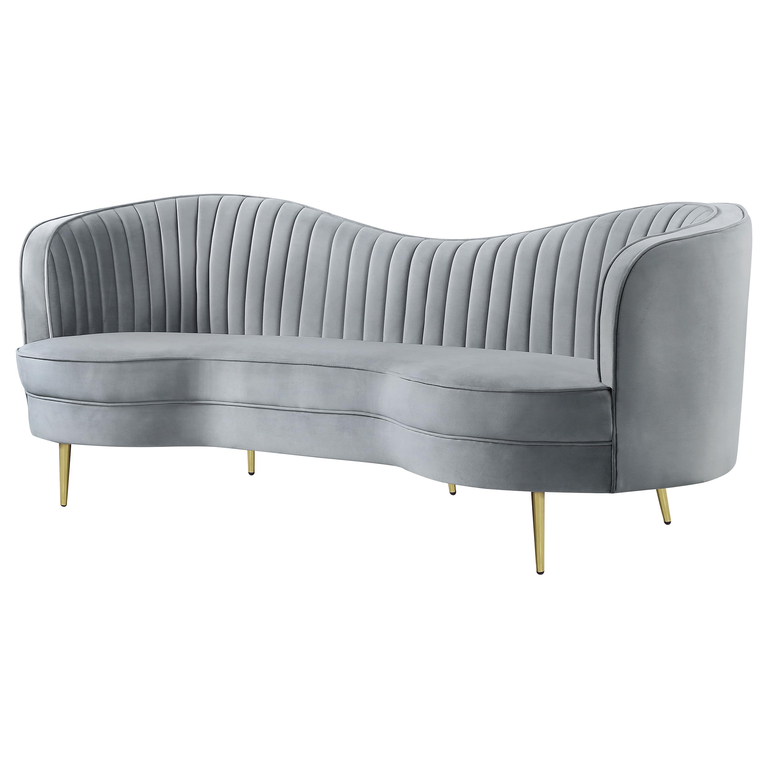 Sophia Loveseat 506865, Upholstered Velvet Channel Tufted Sofa with Inverted Camel Back & Gold Legs, Wood Frame, for Living Room, Gray