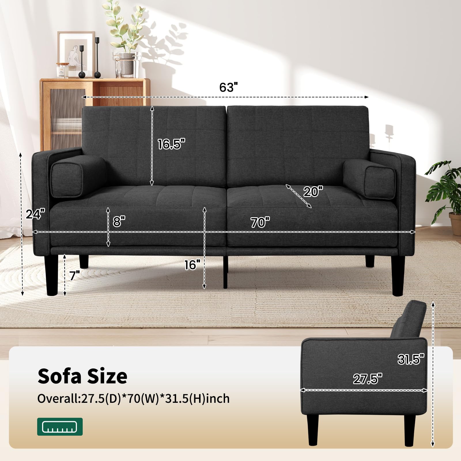 70" Dark Gray Loveseat Recliner Sofa, Comfy Couch with Washable Cover, High-Density Foam, Solid Wood Frame, Easy Assembly, Living Room