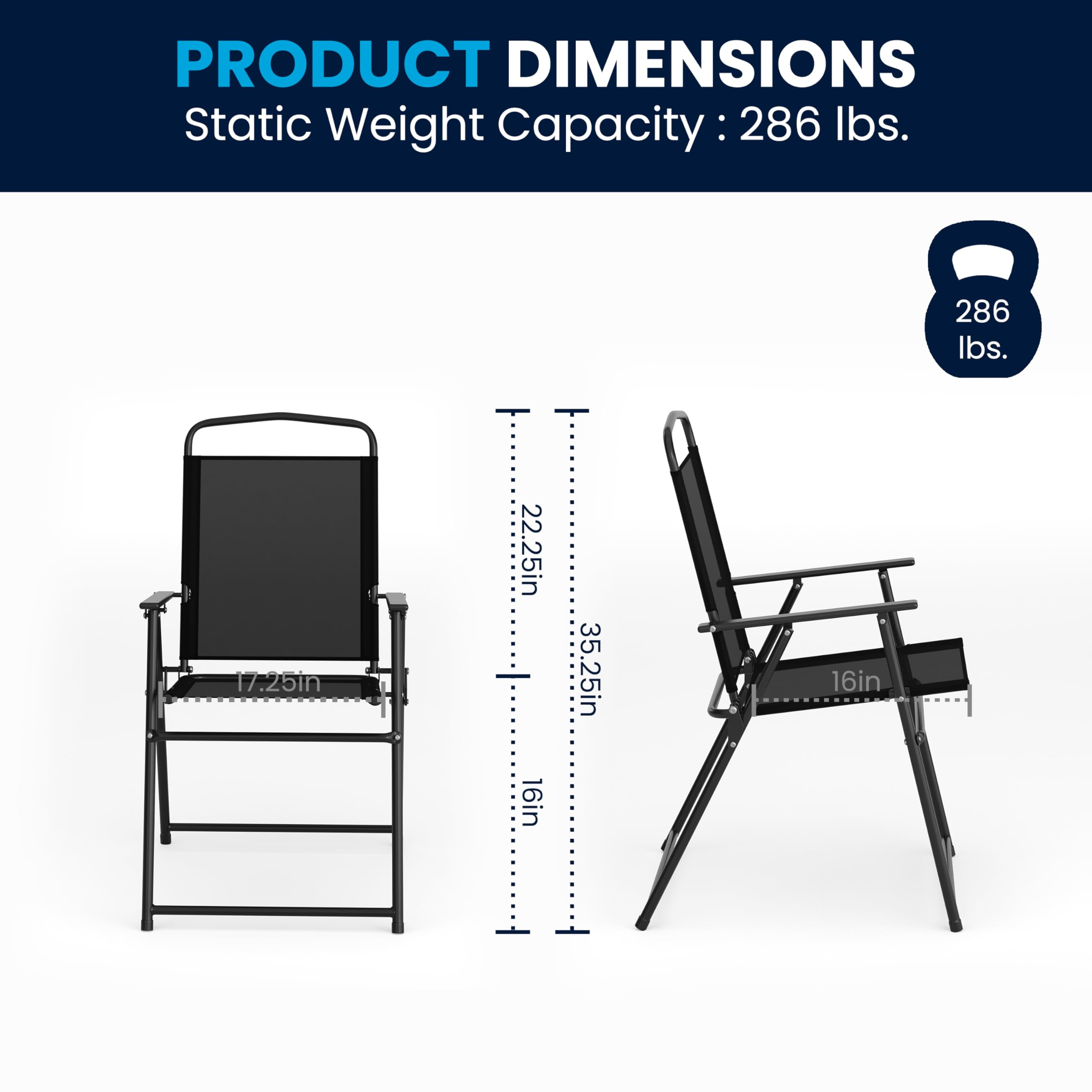 Nantucket 6-Piece Patio Dining Set with Glass Table, 4 Folding Chairs, and Umbrella, Outdoor Patio Set, Black