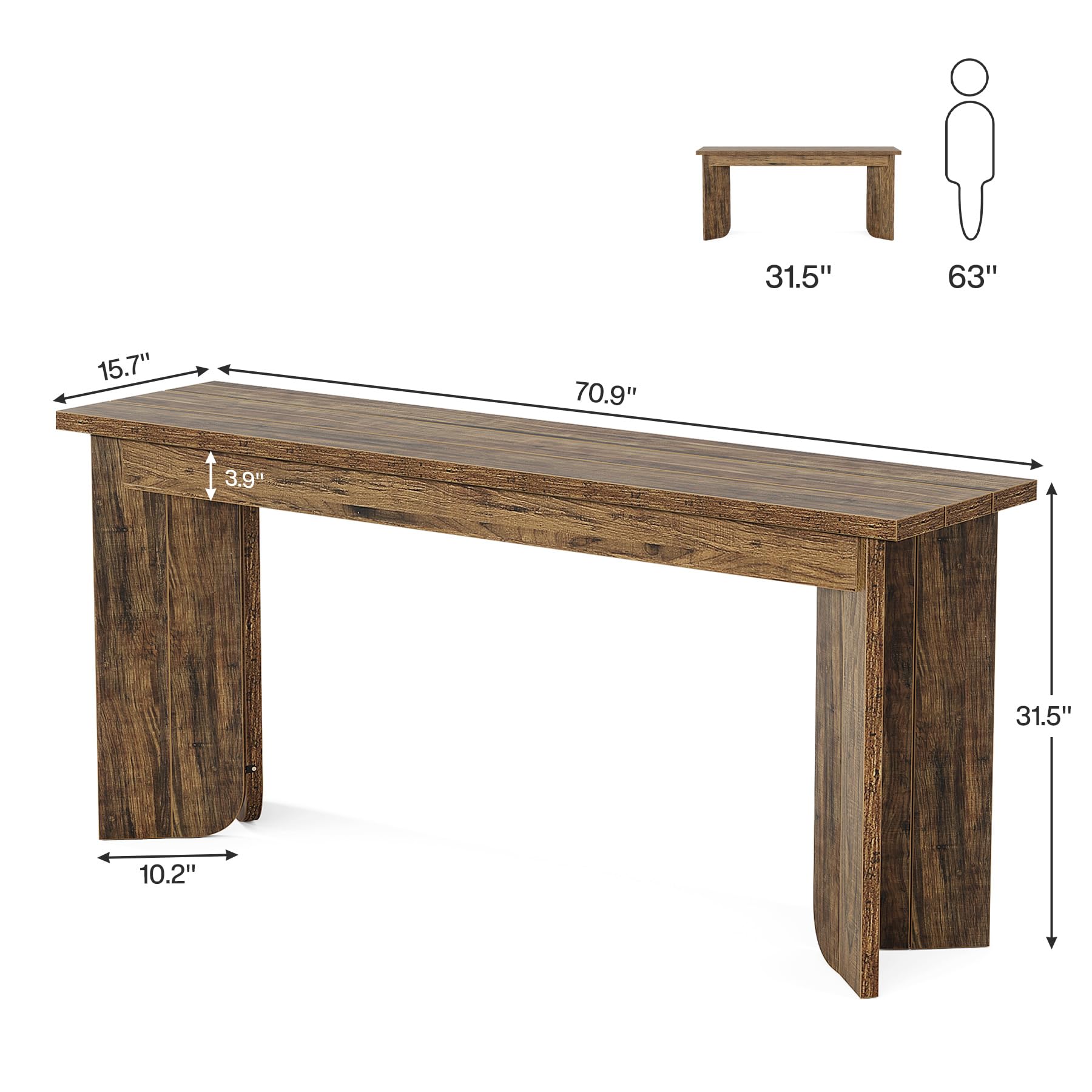 70.9" Farmhouse Console Table, Extra Long Wood Sofa Table with Widened Top & Double Pedestal Base for Living Room, Hallway, Foyer, Rustic Brown