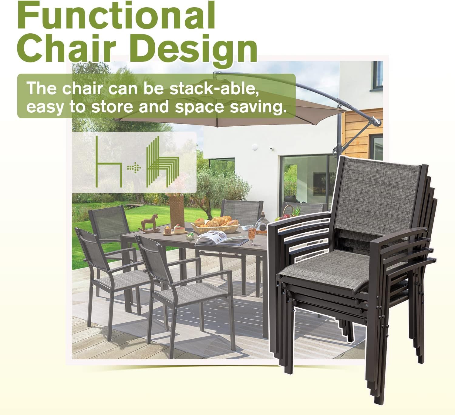 Patio Dining Set 7 Pieces Outdoor Furniture Table and 6 Textilene Chairs, Light Grey