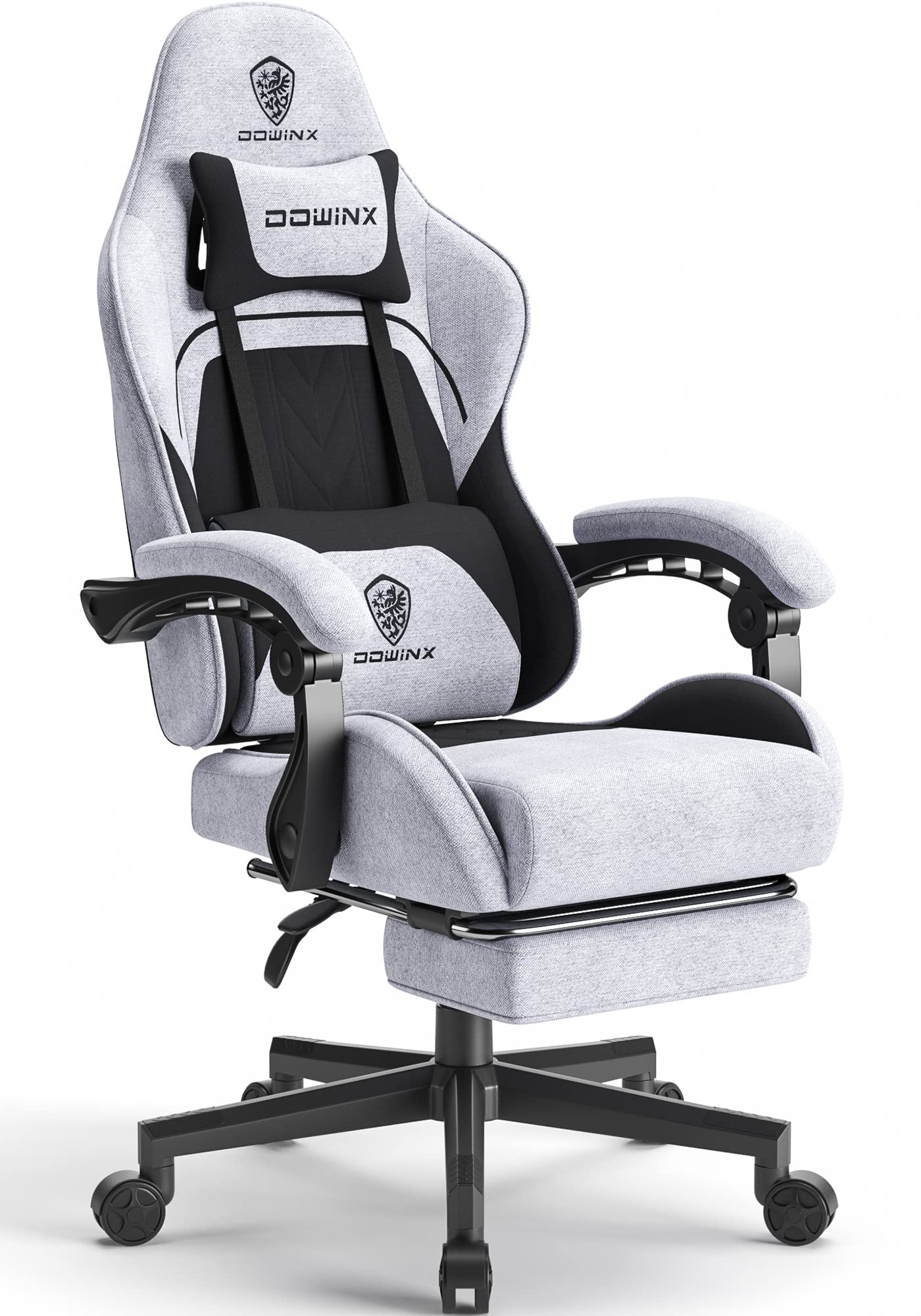 Gaming Chair Fabric with Pocket Spring Cushion, Massage Game Chair Cloth with Headrest, Ergonomic Computer Chair with Footrest 290LBS, Black and Grey