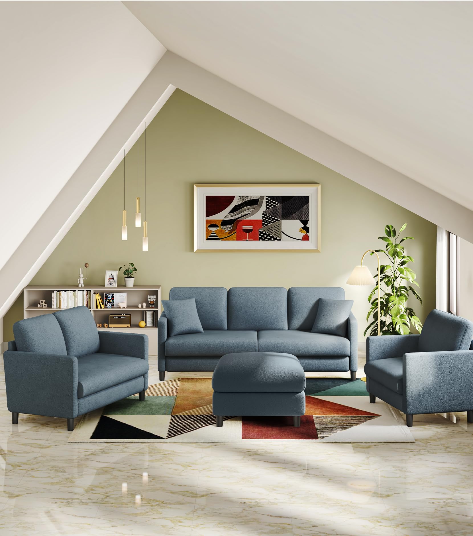 51" Loveseat Sofa, Comfy Teddy Fabric Small Couch for Bedroom & Living Room, Tool-Free Setup, All-Wood Frame, Blue Grey, No Pillow