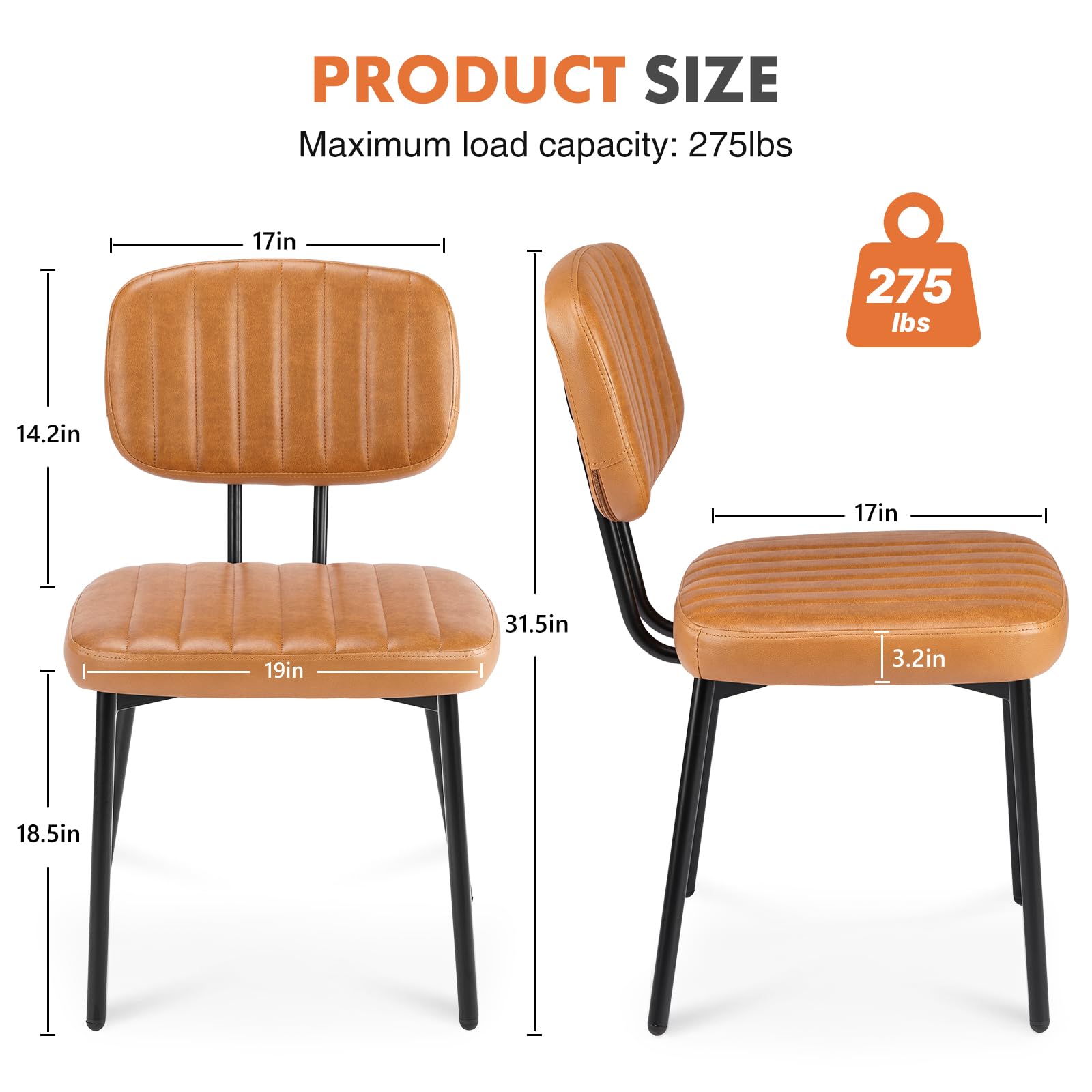 Dining Chairs Set of 4, Upholstered Mid Century Modern Kitchen Dining Room Accent Chairs with Faux Leather Cushion Seat & Metal Legs