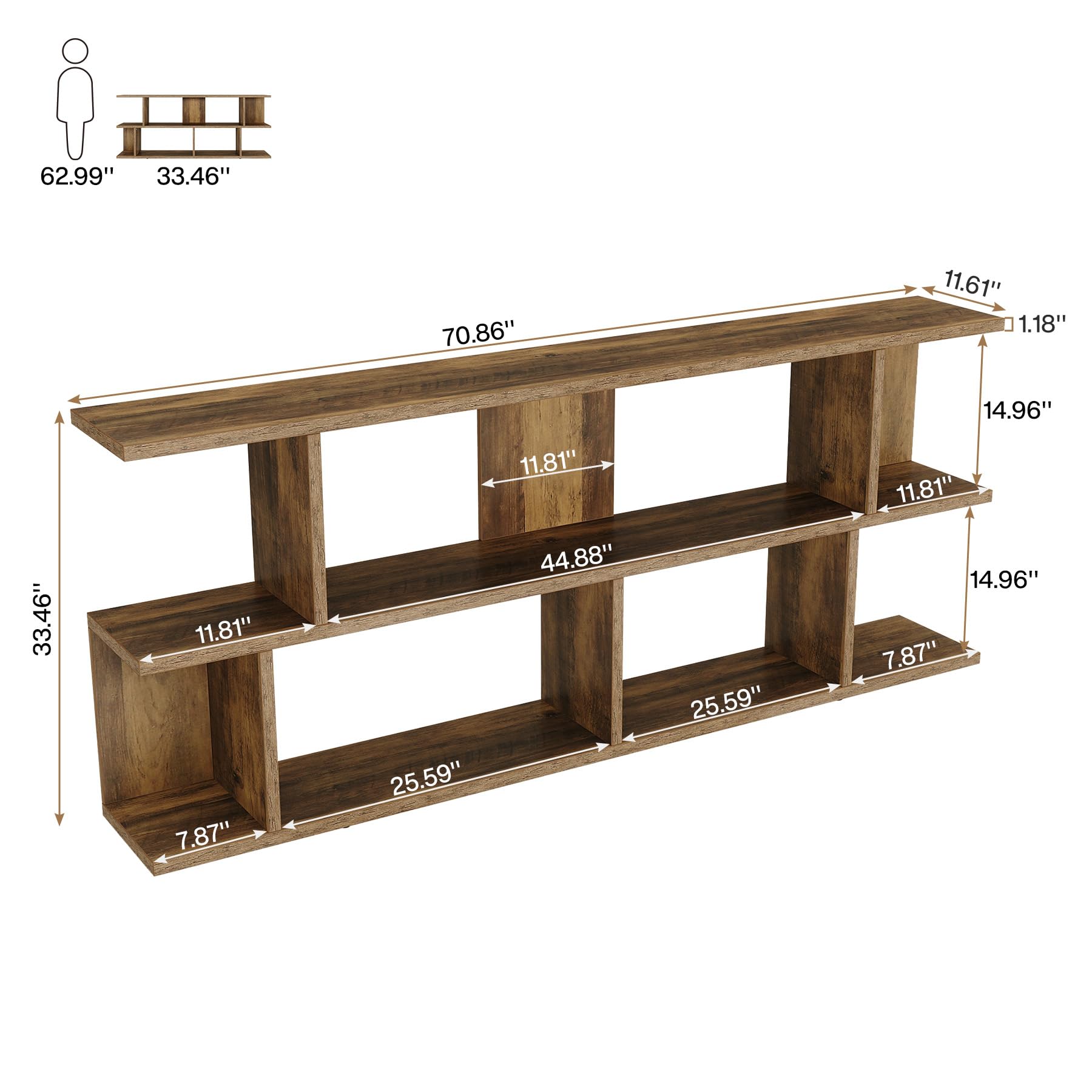 71 Inches Extra Long Sofa Table Behind Couch, 3-Tier Farmhouse Console Table, Long Foyer Table with Storage for Hallway, Entryway & Living Room