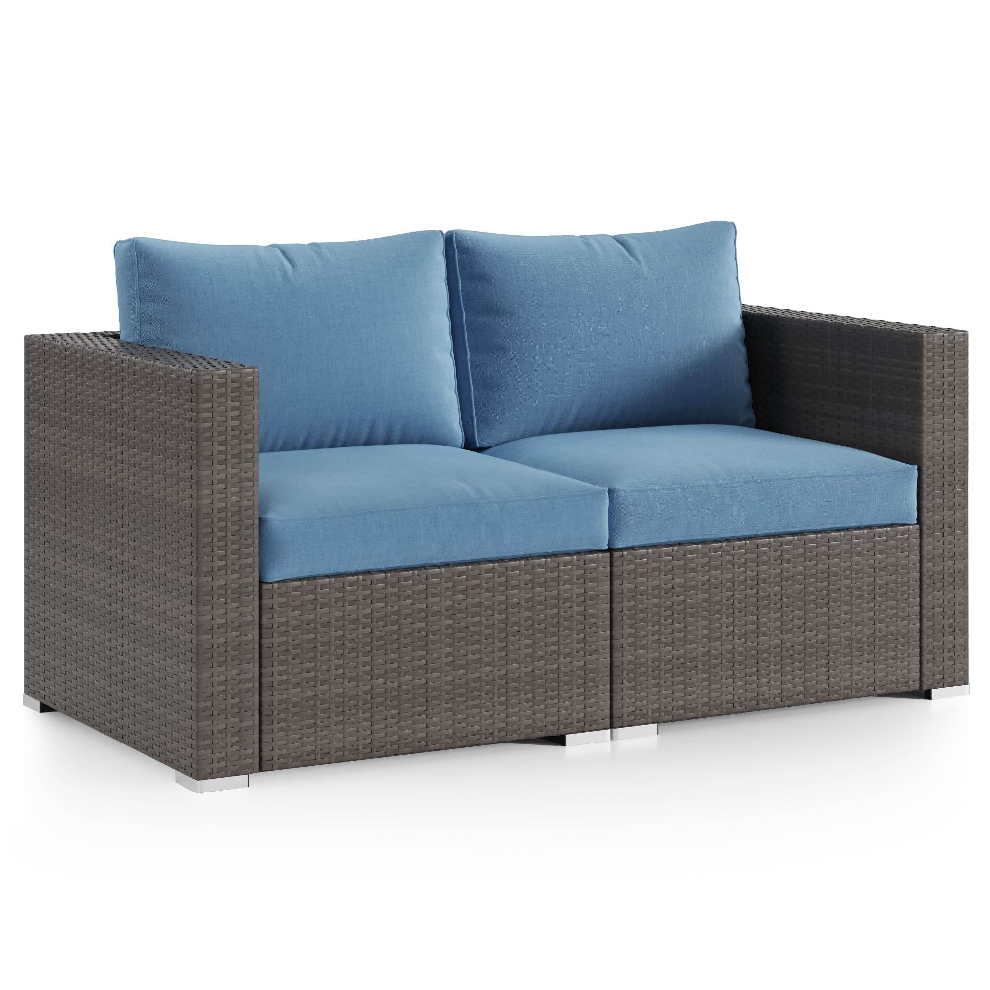 2 Piece Patio Furniture Set of 2 Seats,Outdoor Wicker Patio Loveseat Sofa with Cushion, Outdoor Sectional Corner Sofa for Garden Backyard, Blue