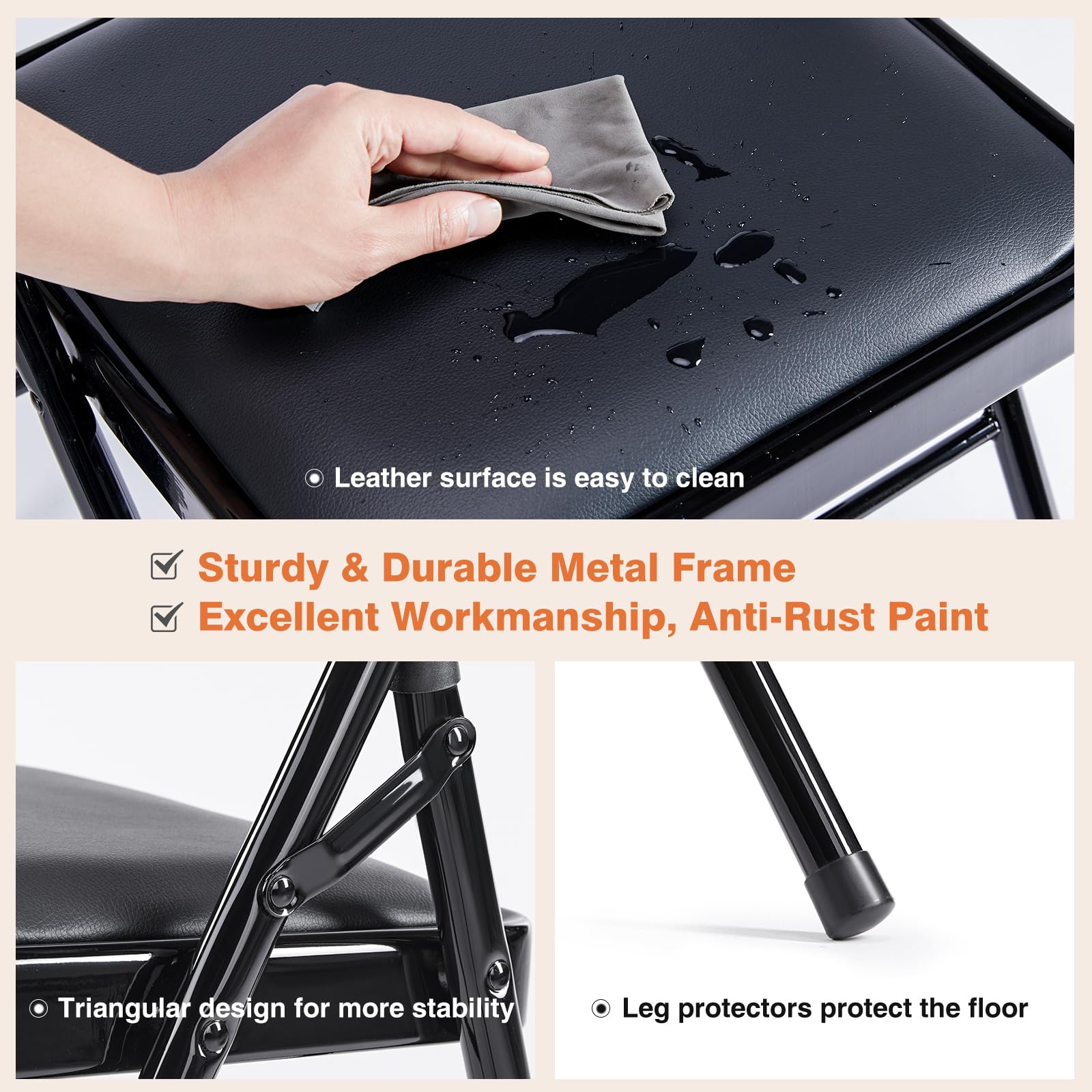 Folding Chair 12 Pack, Leather Padded Folding Chairs, Sturdy Metal Foldable Chairs, Easy to Use and Store, Outdoor and Indoor, for Home, Office, Party, Comfy