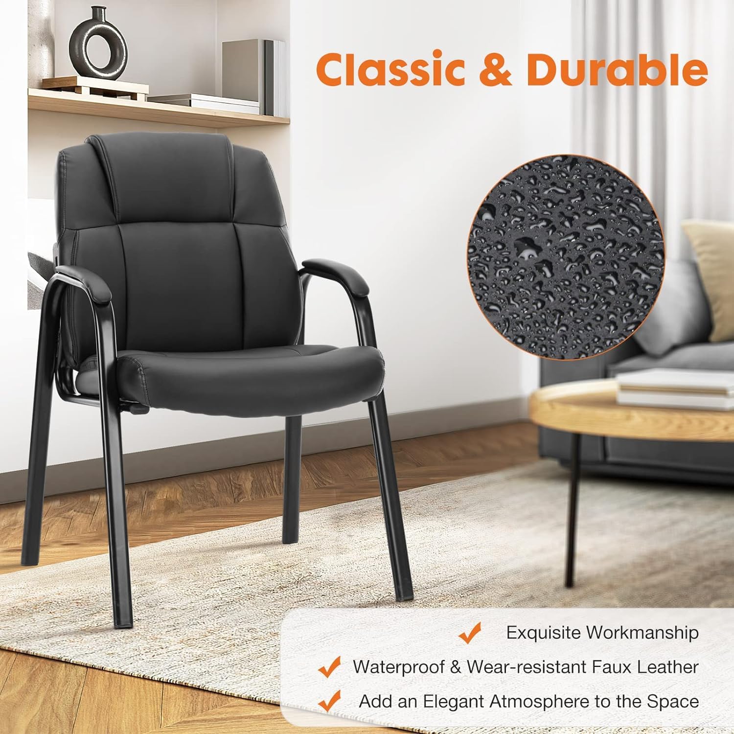 Waiting Room Office Guest Chairs Set of 2, PU Leather Big and Tall No Wheels Executive Office Chair with Padded Arms for Reception Conference Room Lobby