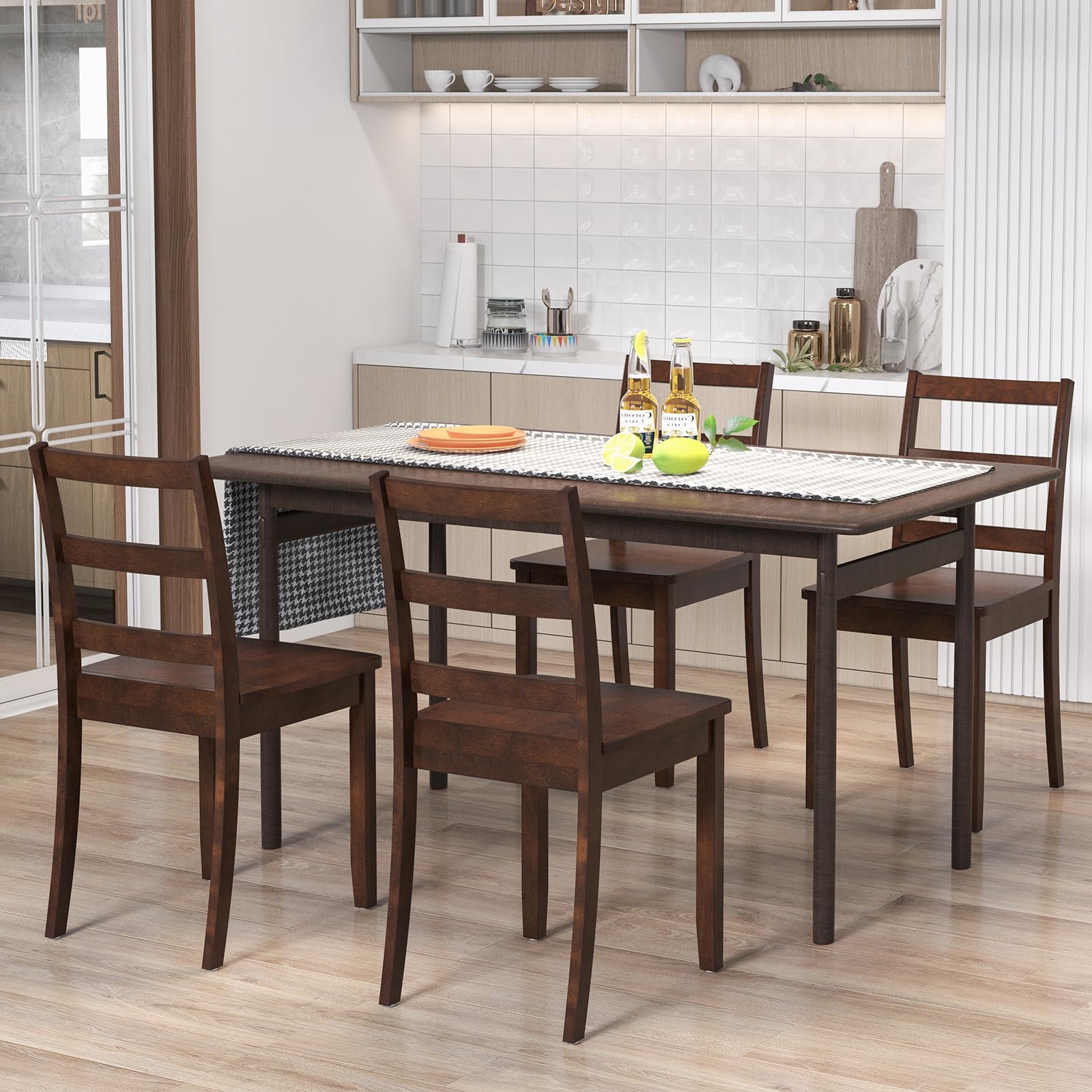 Wood Dining Chairs Set of 4 Walnut- Wooden Armless Kitchen Chairs with Solid Rubber Wood Legs, Non-Slip Foot Pads, Max Load 400 Lbs