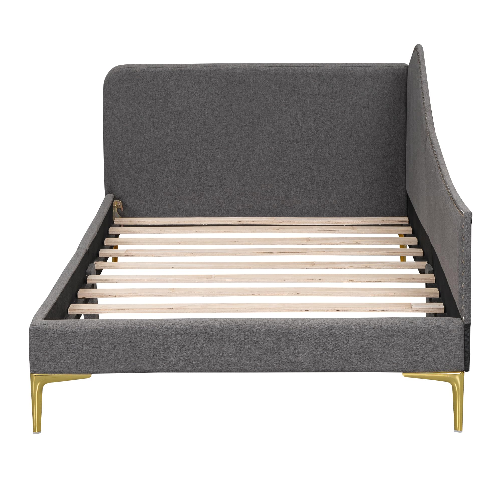 Furni Hub Twin Size Upholstered Daybed with Headboard and Armrest, Grey Bed Frame with Support Legs