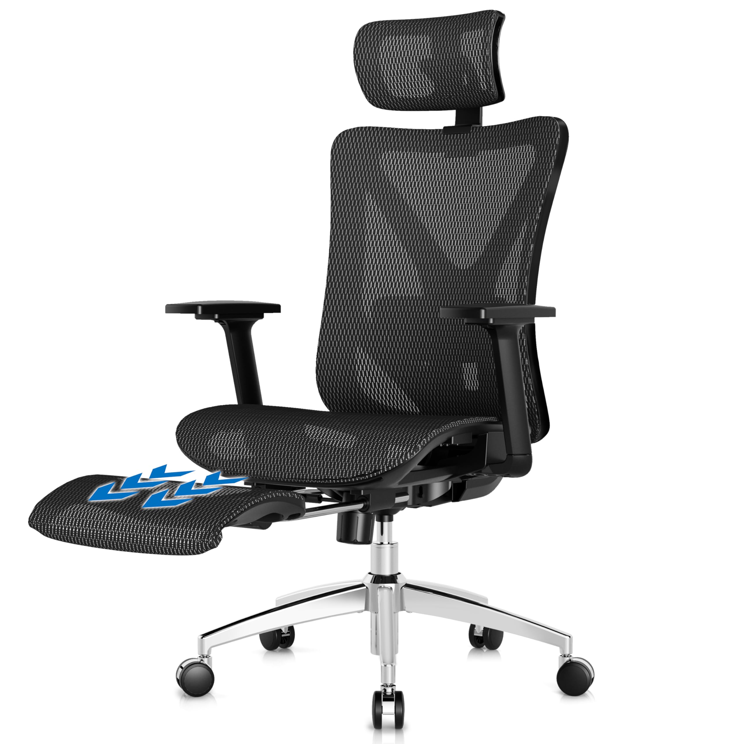 Ergonomic Office Chair with Adjustable Lumbar Support, 3D Armrests & Headrest, 135° Reclining Chair with Footrest & Large Steel Base,300LBS Swivel Desk Chair(GYMN01)