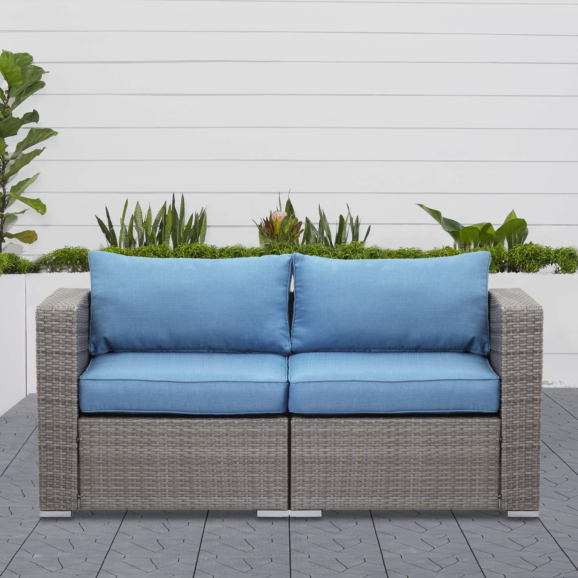 2 Piece Patio Furniture Set of 2 Seats,Outdoor Wicker Patio Loveseat Sofa with Cushion, Outdoor Sectional Corner Sofa for Garden Backyard, Blue
