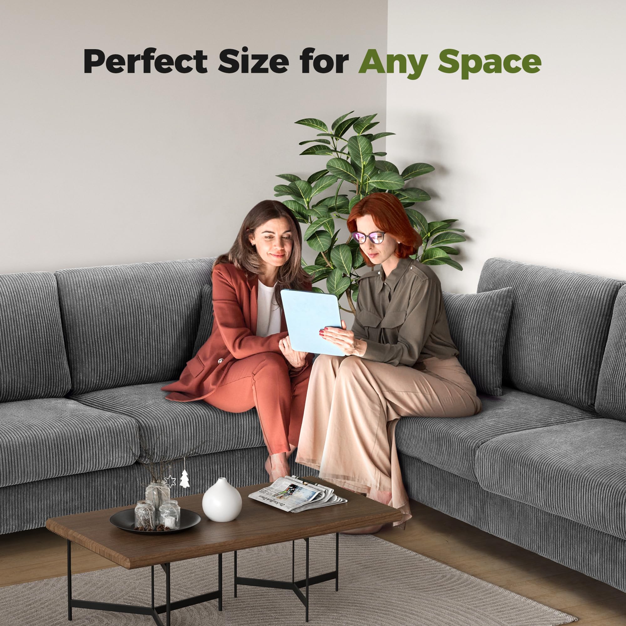 70" Grey Sofa with 21" Extra Deep Seats, Comfy Corduroy Loveseat with 2 Pillows, No-Tool Assembly, Oversized Couch for Living Room, Bedroom