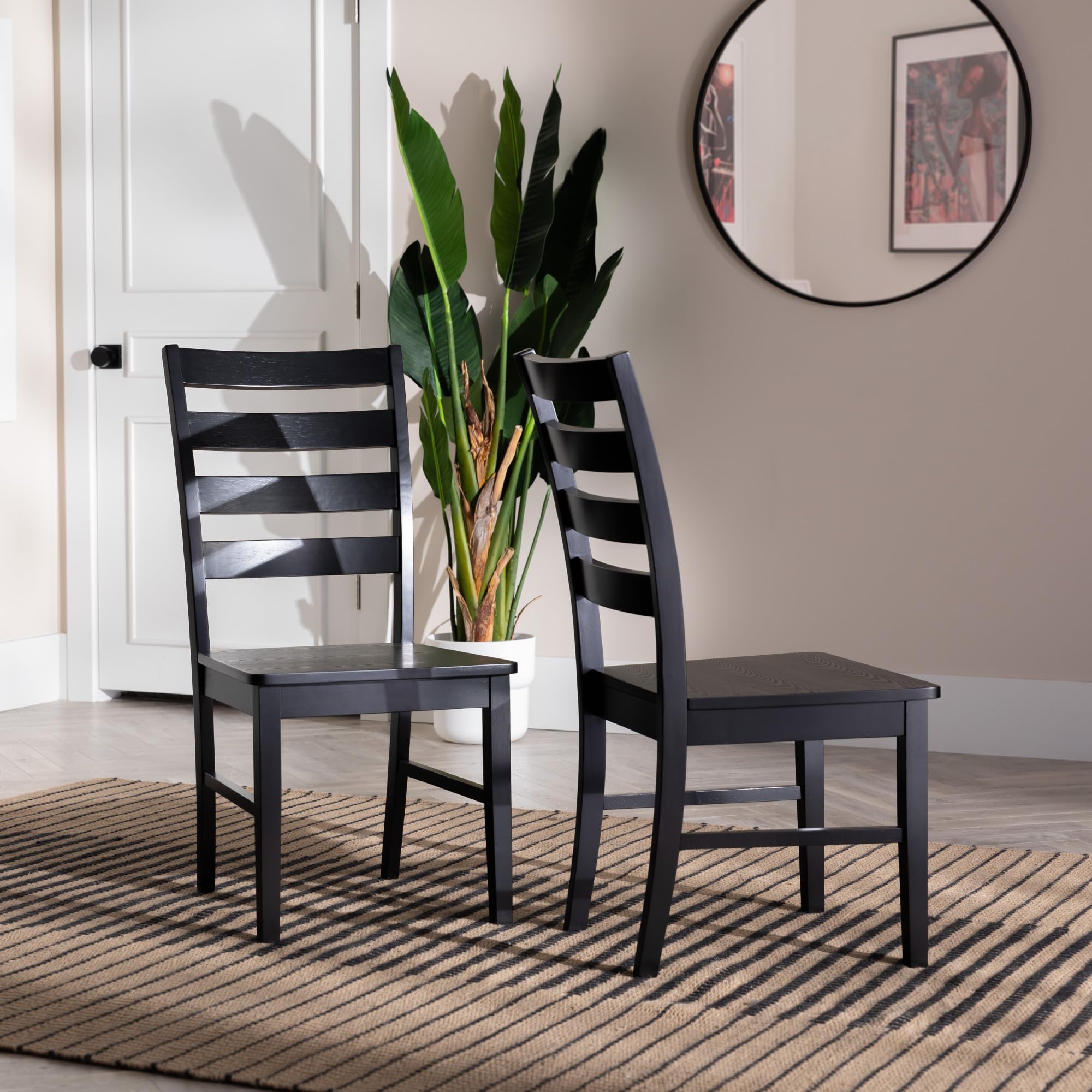 Modern Farmhouse Wood Armless Dining Room Chairs Kitchen, Set Of 2, Black