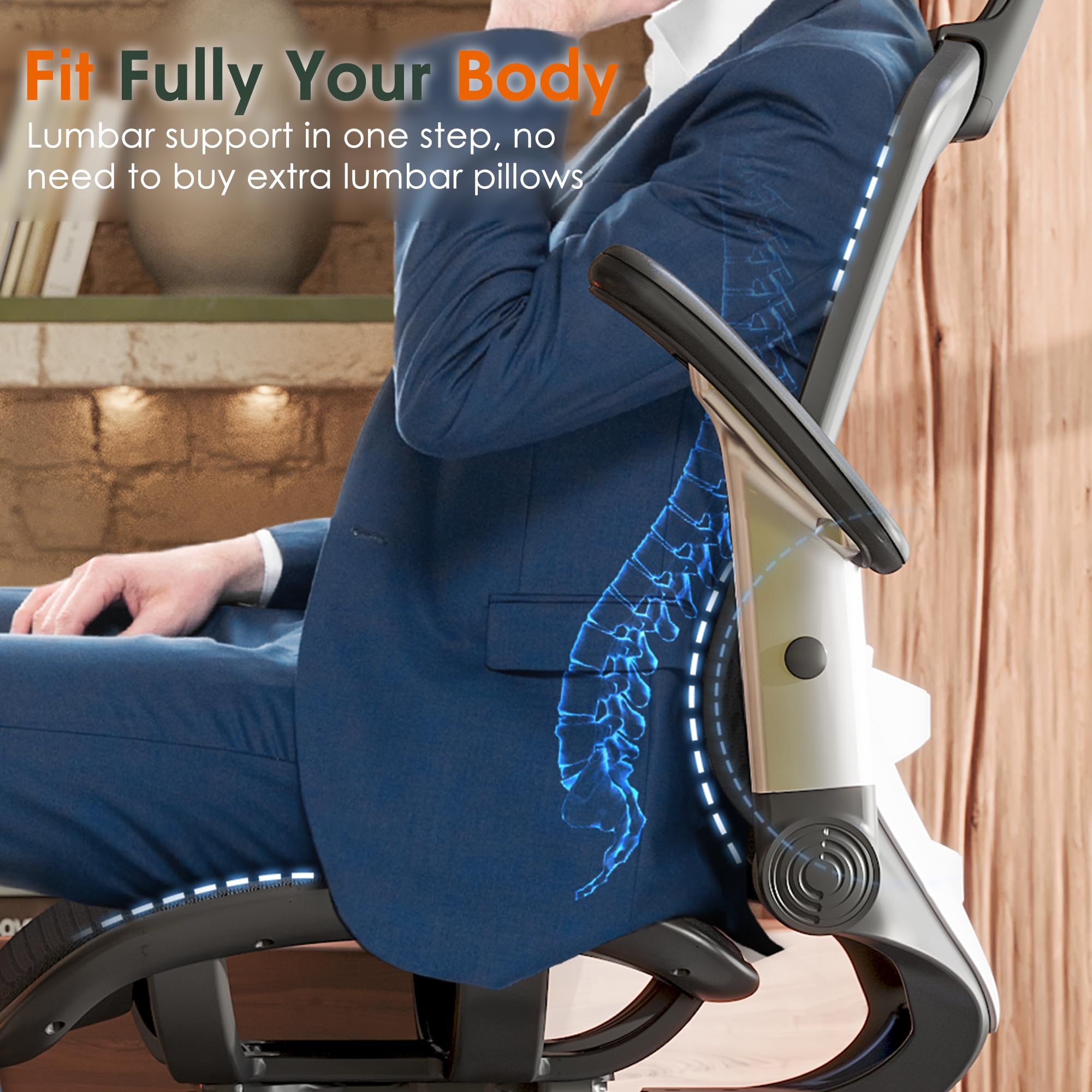 Ergonomic Office Chair, High Back Desk Chair with Headrest, Flip-Up Arms, Tilt Lock, Wide Cushion, Big & Tall Mesh Task Chair, Black