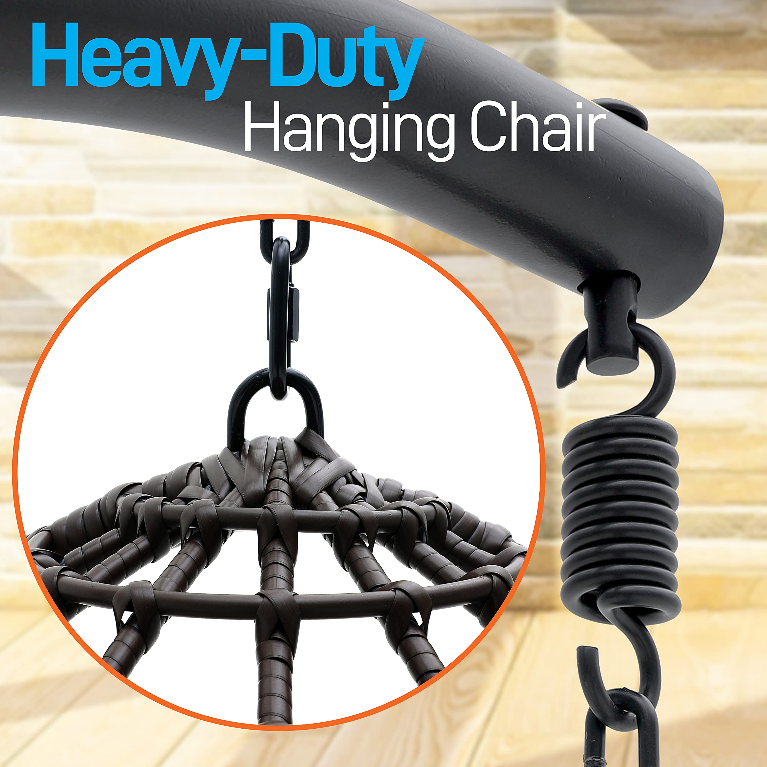 Hanging Wicker Egg Swing Chair with Stand, Indoor Outdoor Rattan Chair with Cushions, 66 lbs Capacity, Powder-Coated Steel Frame, Brown