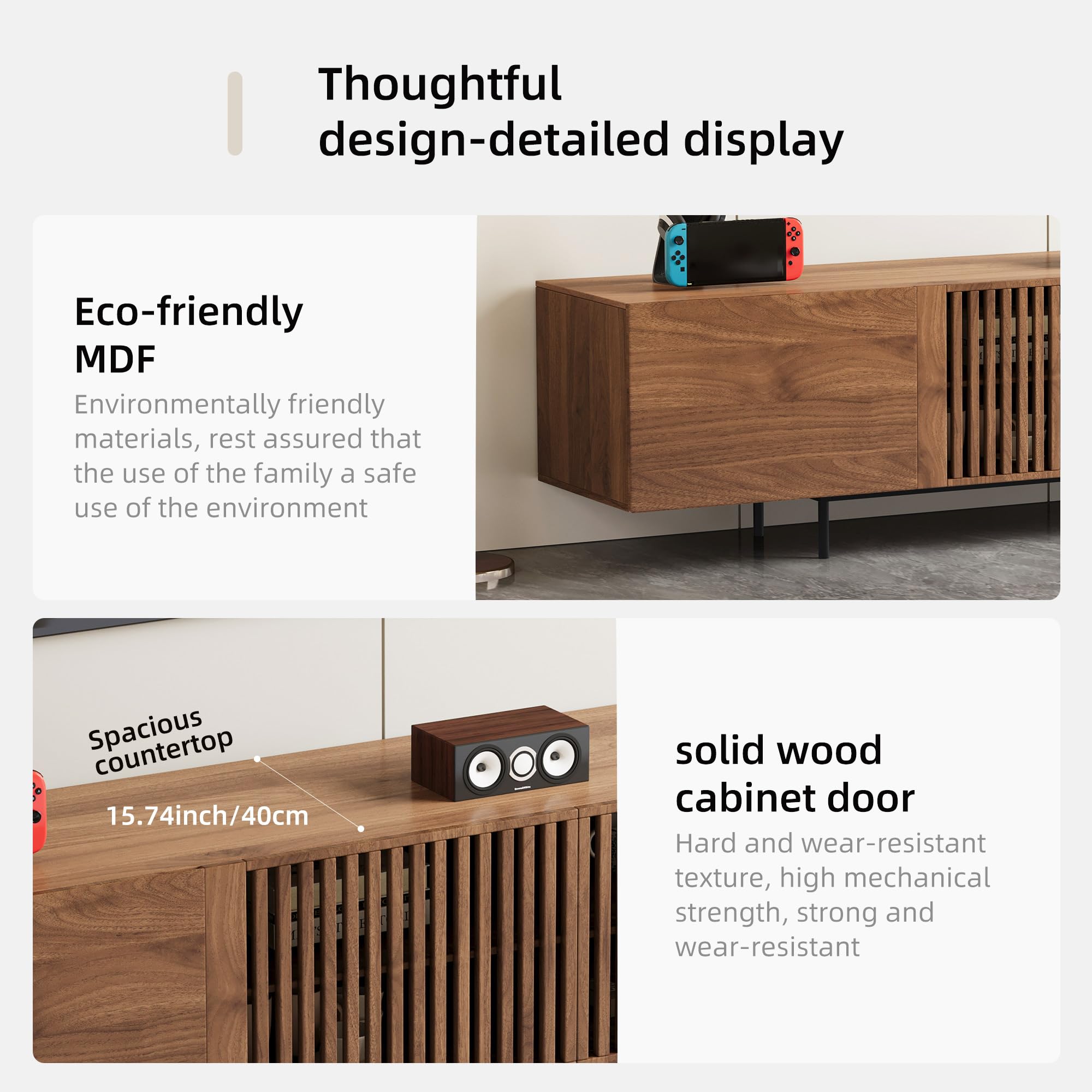 Modern Walnut TV Console for 70 Inch Screen – 70.87” Media Unit with Grille Doors and Drawers for Living Room & Bedroom