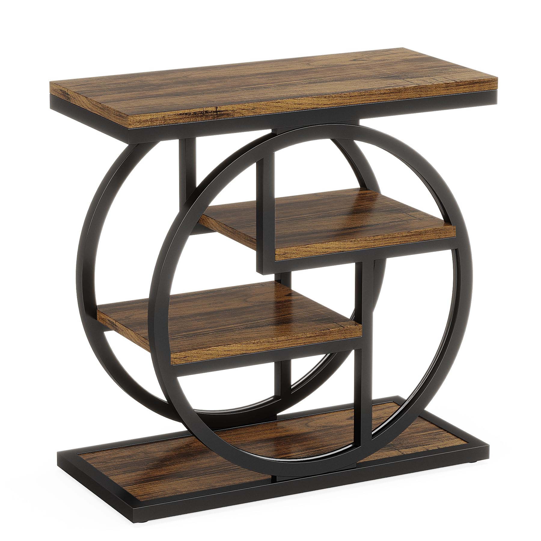 Set of 2 End Tables, 4-Tier Narrow Side Tables with Storage Shelves, Rustic Brown Wood & Metal Frame for Sofa, Bedroom, Living Room