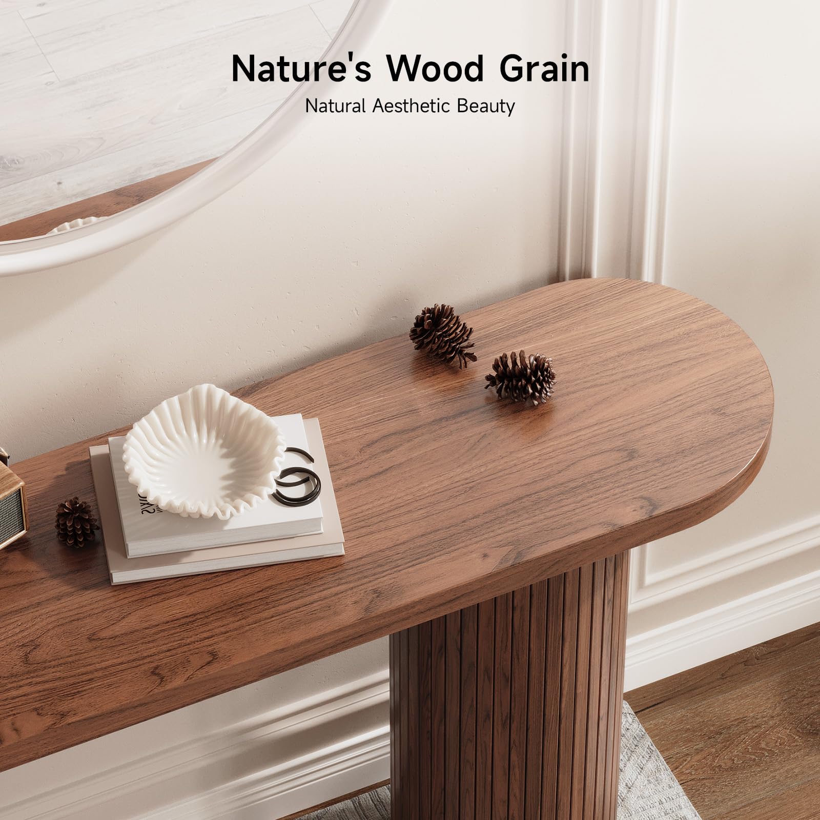 55 Inch Fluted Entryway Table, Wood Console Table, Couch Tables Behind Sofa, Farmhouse Style, Modern Sofa Stand for Entrance Hallway Living Room Foyer (Walnut)