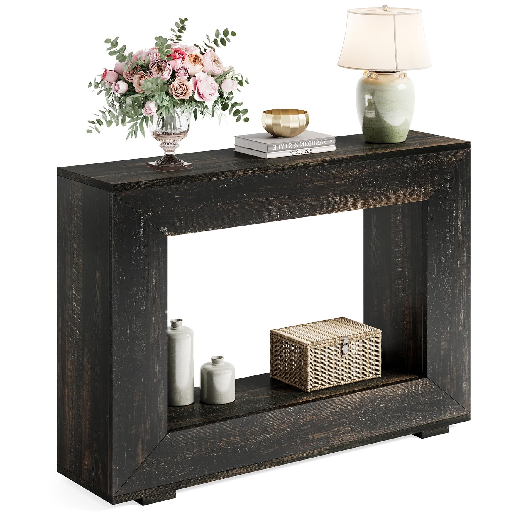 47 Inches Console Table, Sofa Table with Storage, Modern Entryway Table for Hallway, Narrow Long Sofa Entryway Table for Living Room, Black