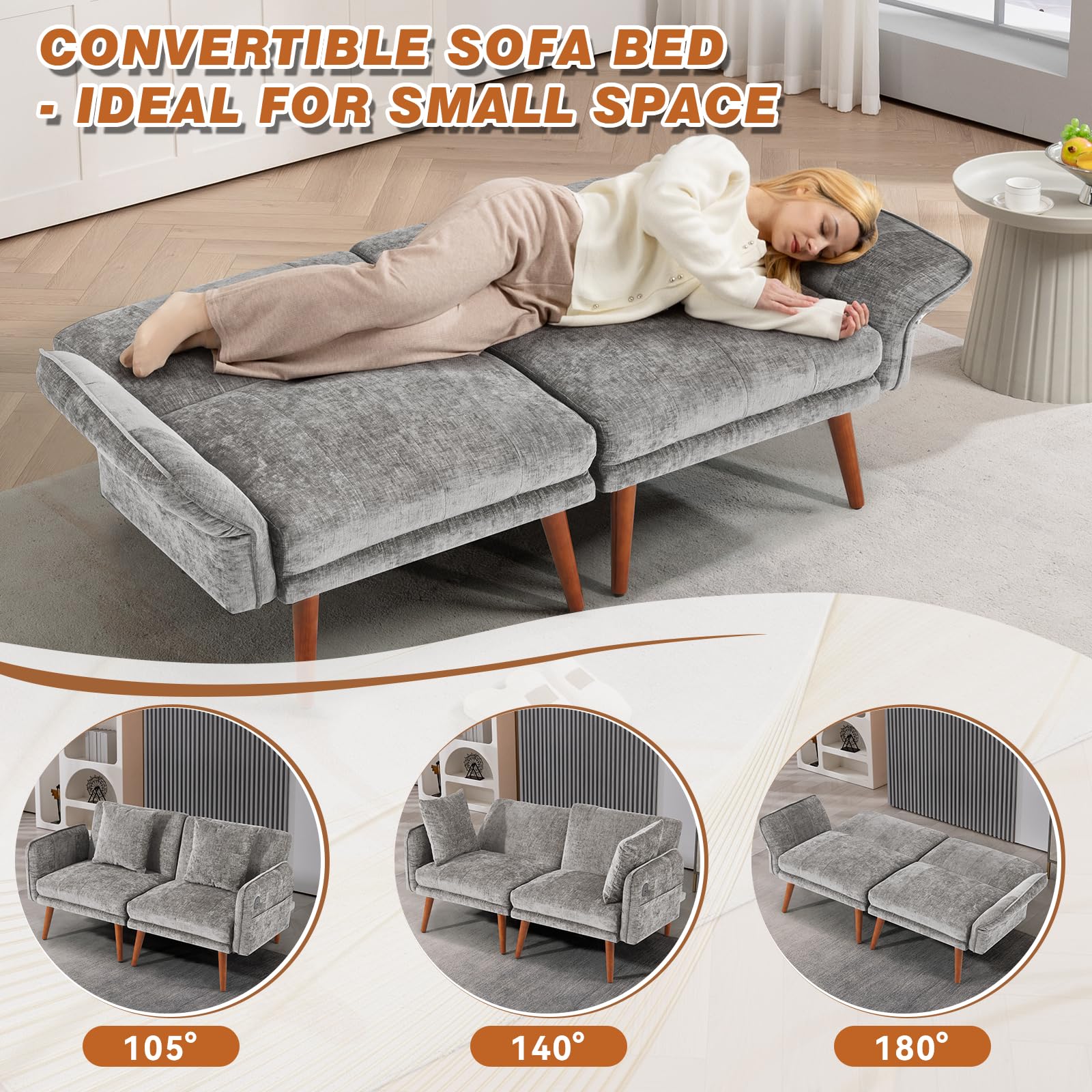 60.2in Loveseat Modern Sofa with Chenille Fabric for Living Room Bedroom Office 20in Deapth(Grey, 2 Seat)